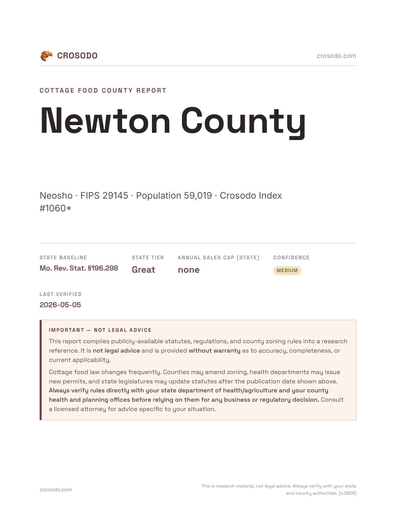 Cover of Newton County county cottage food report