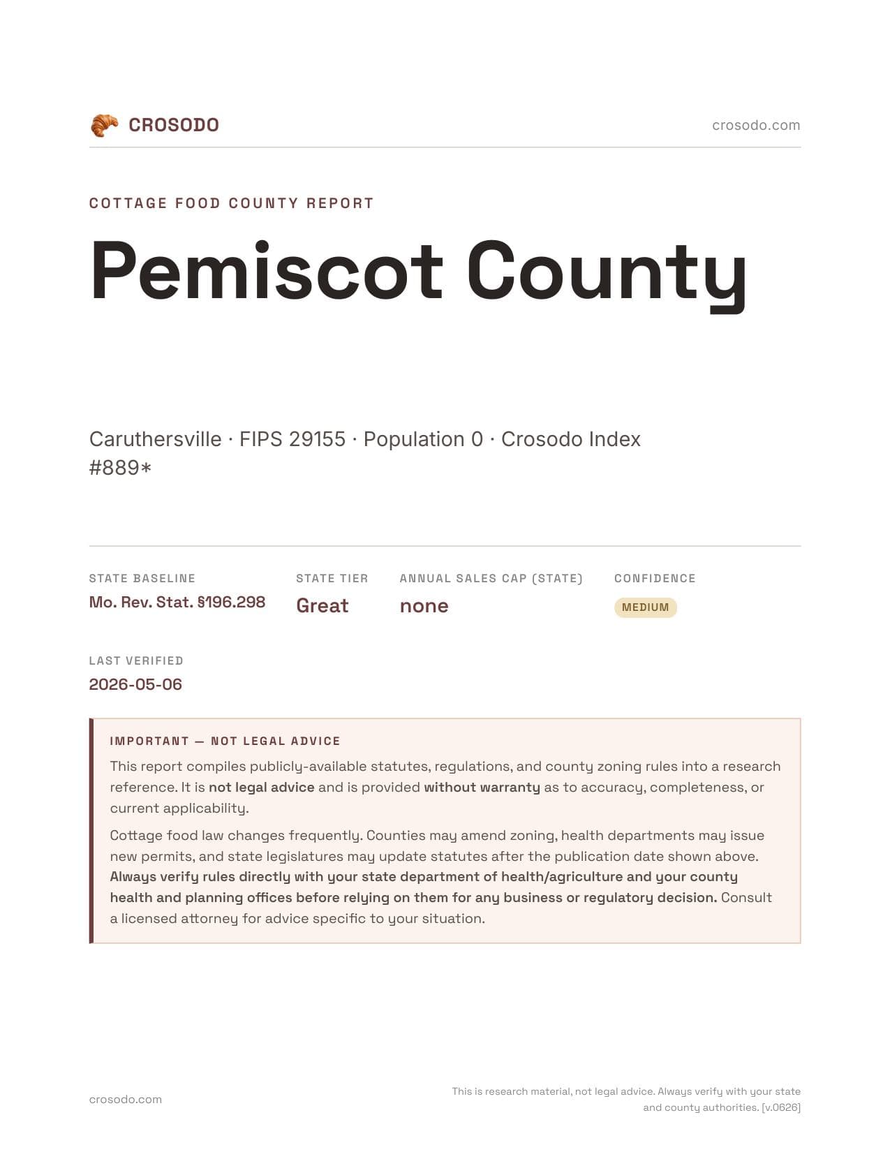 Cover of Pemiscot County county cottage food report