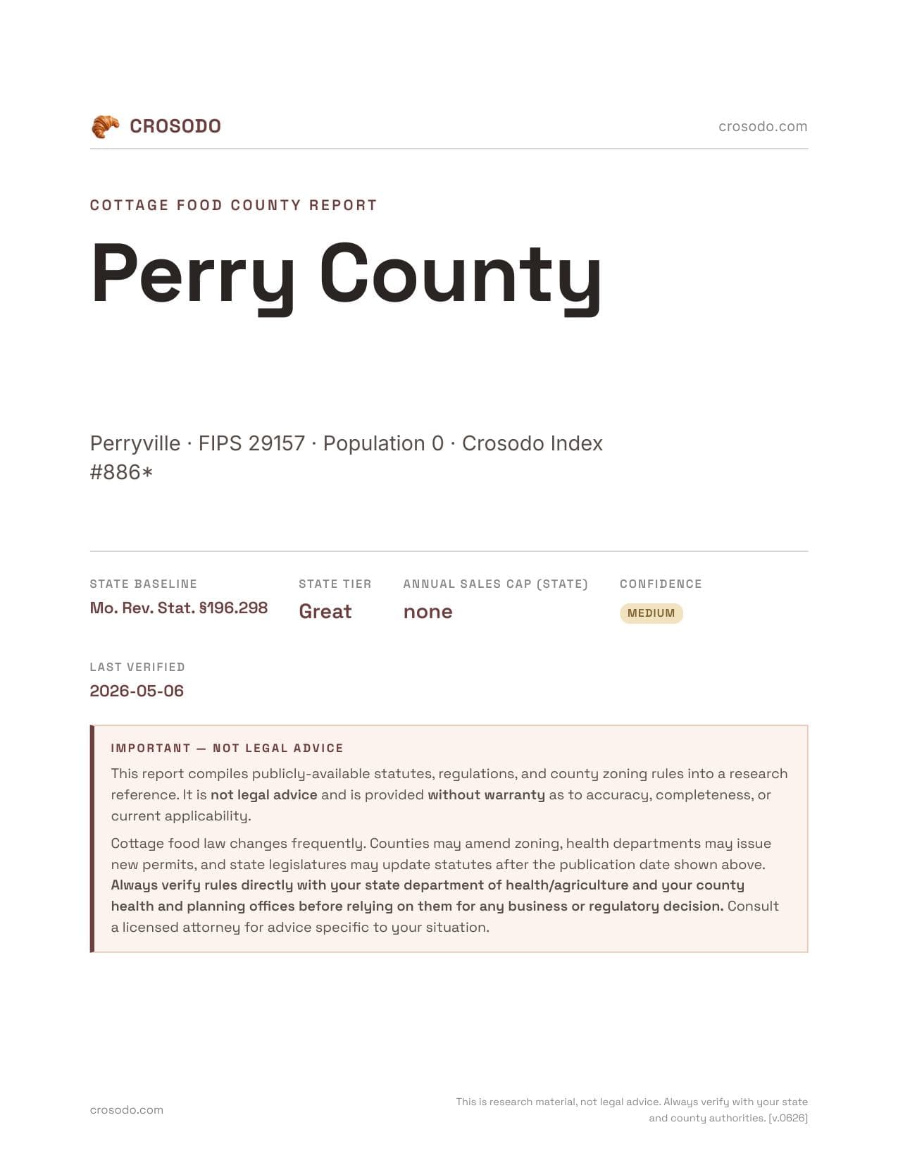 Cover of Perry County county cottage food report