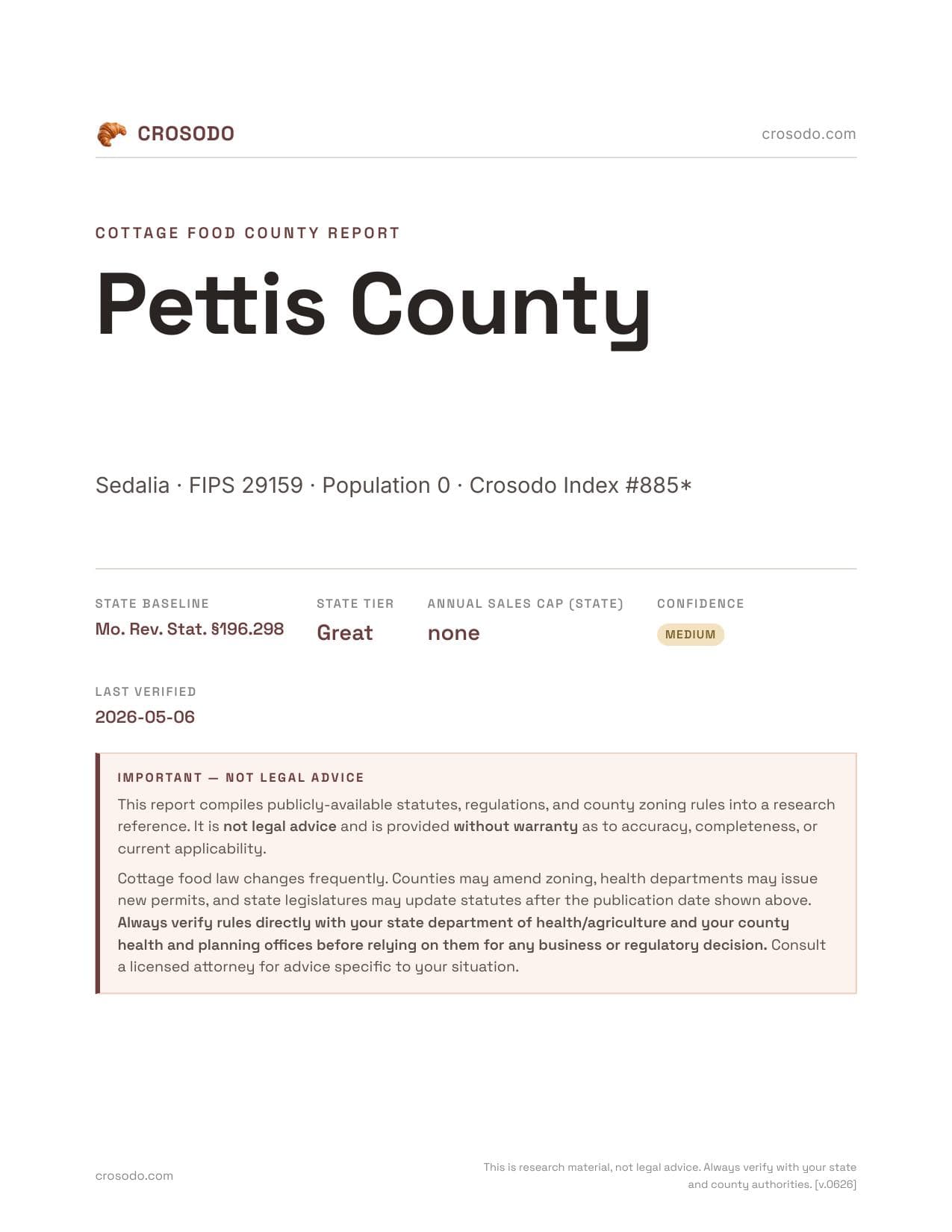 Cover of Pettis County county cottage food report