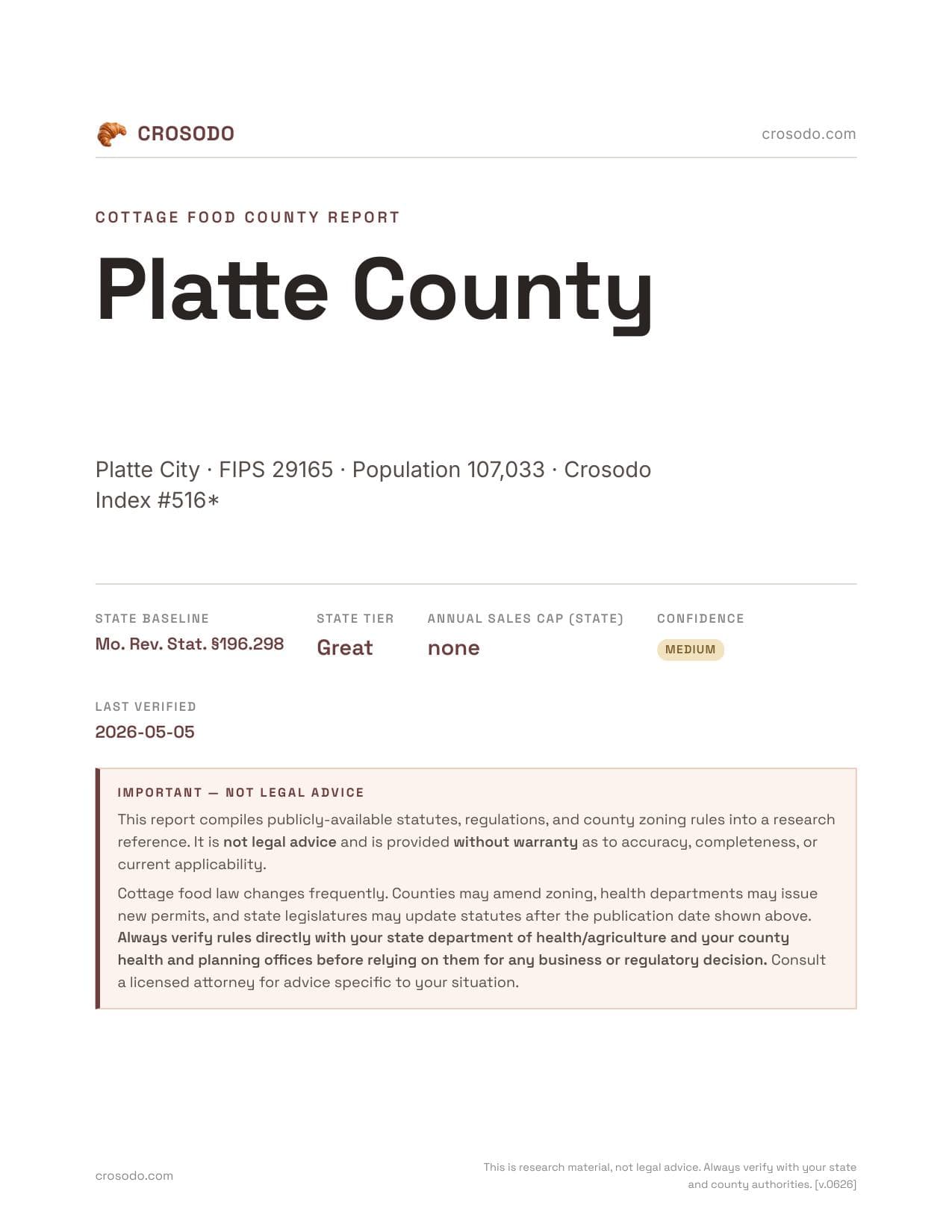 Cover of Platte County county cottage food report