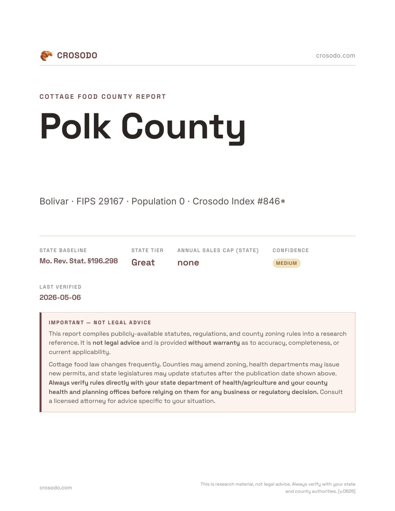 Cover of Polk County county cottage food report