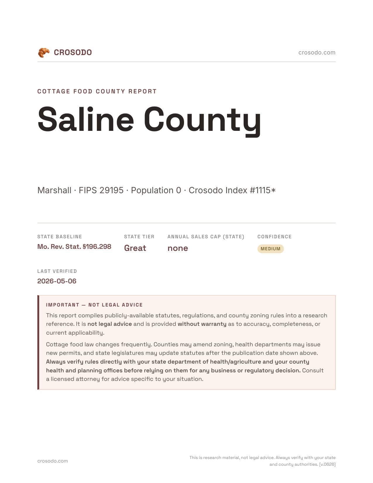 Cover of Saline County county cottage food report