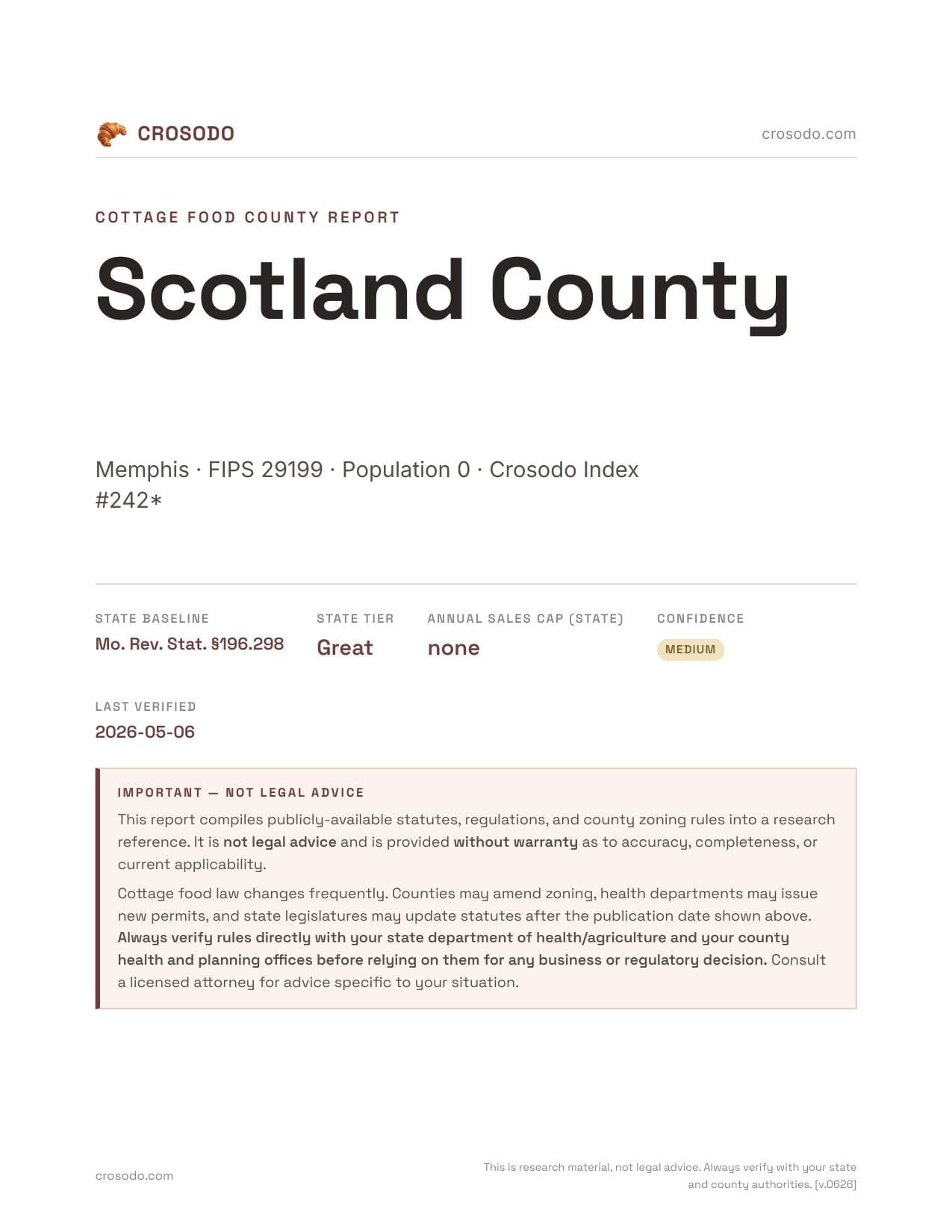 Cover of Scotland County county cottage food report