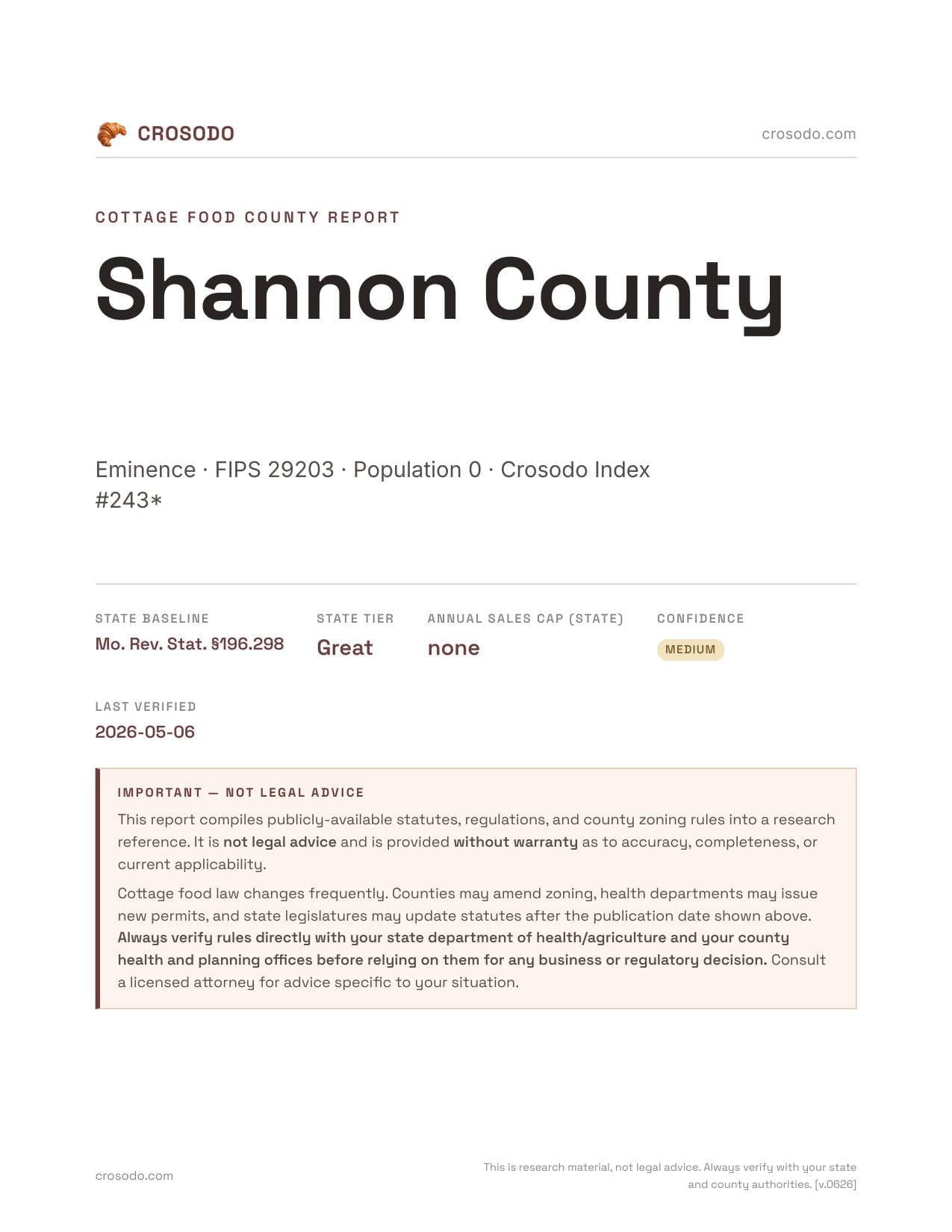 Cover of Shannon County county cottage food report