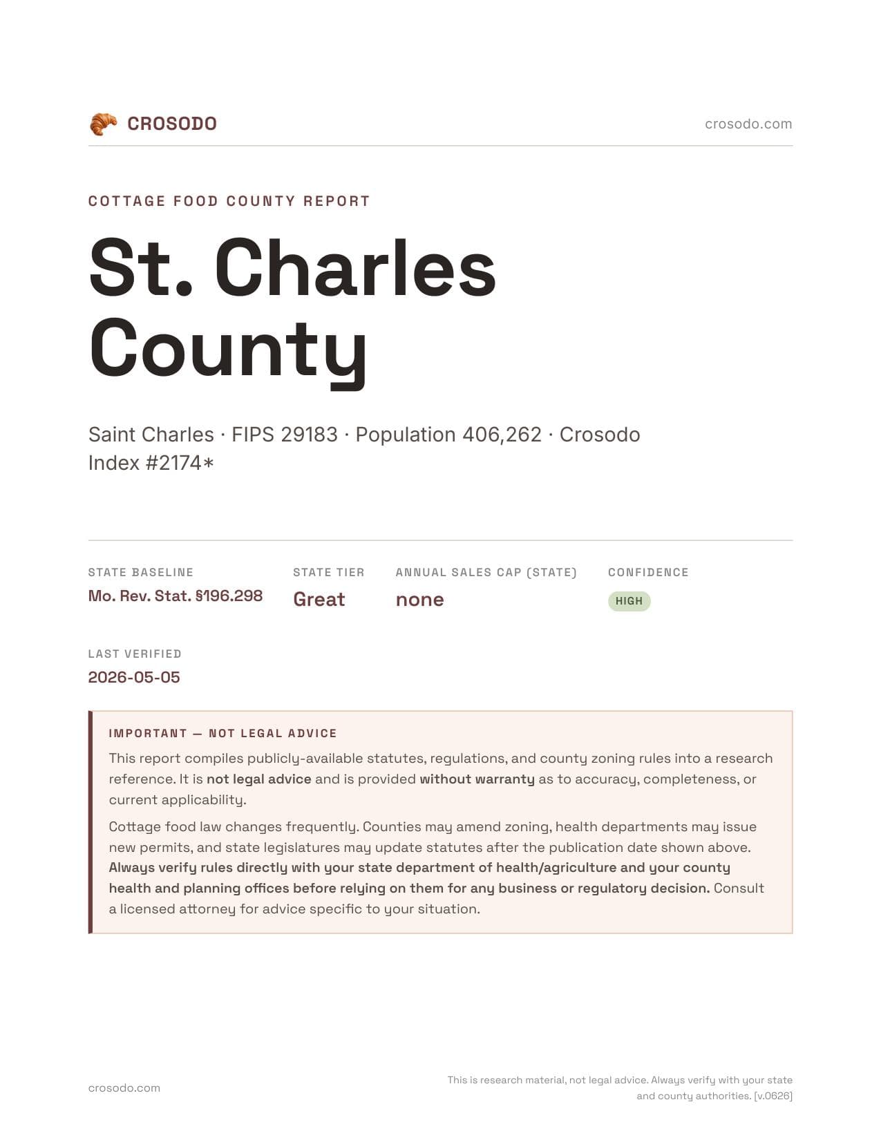 Cover of St. Charles County county cottage food report