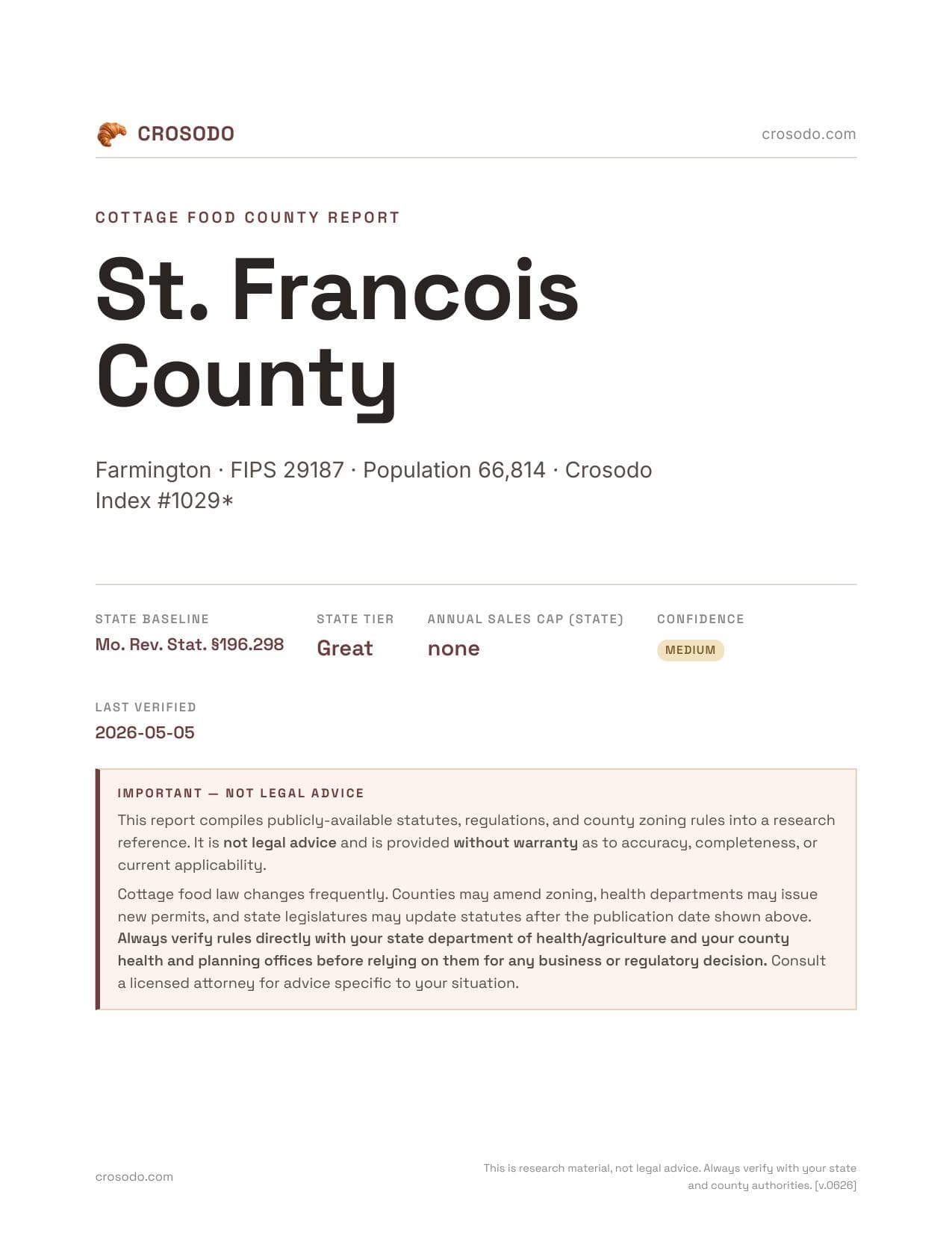 Cover of St. Francois County county cottage food report