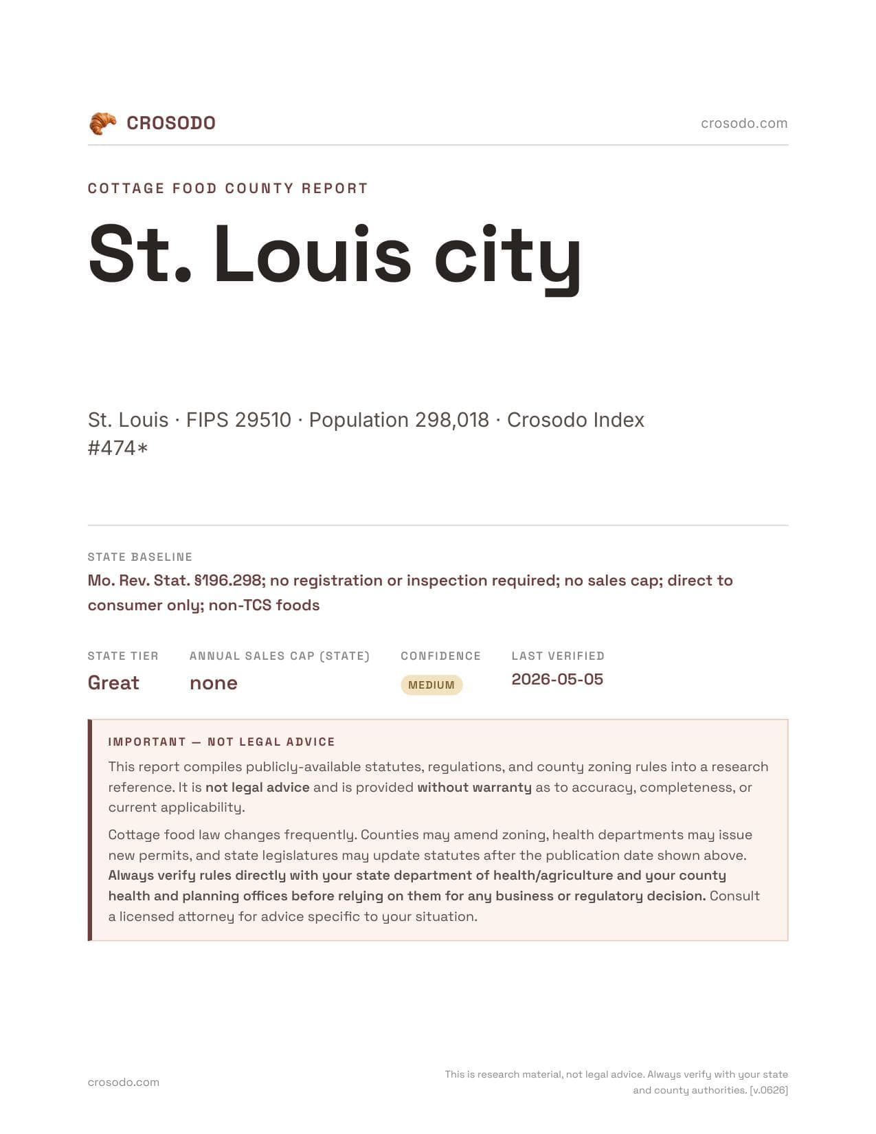 Cover of St. Louis city county cottage food report