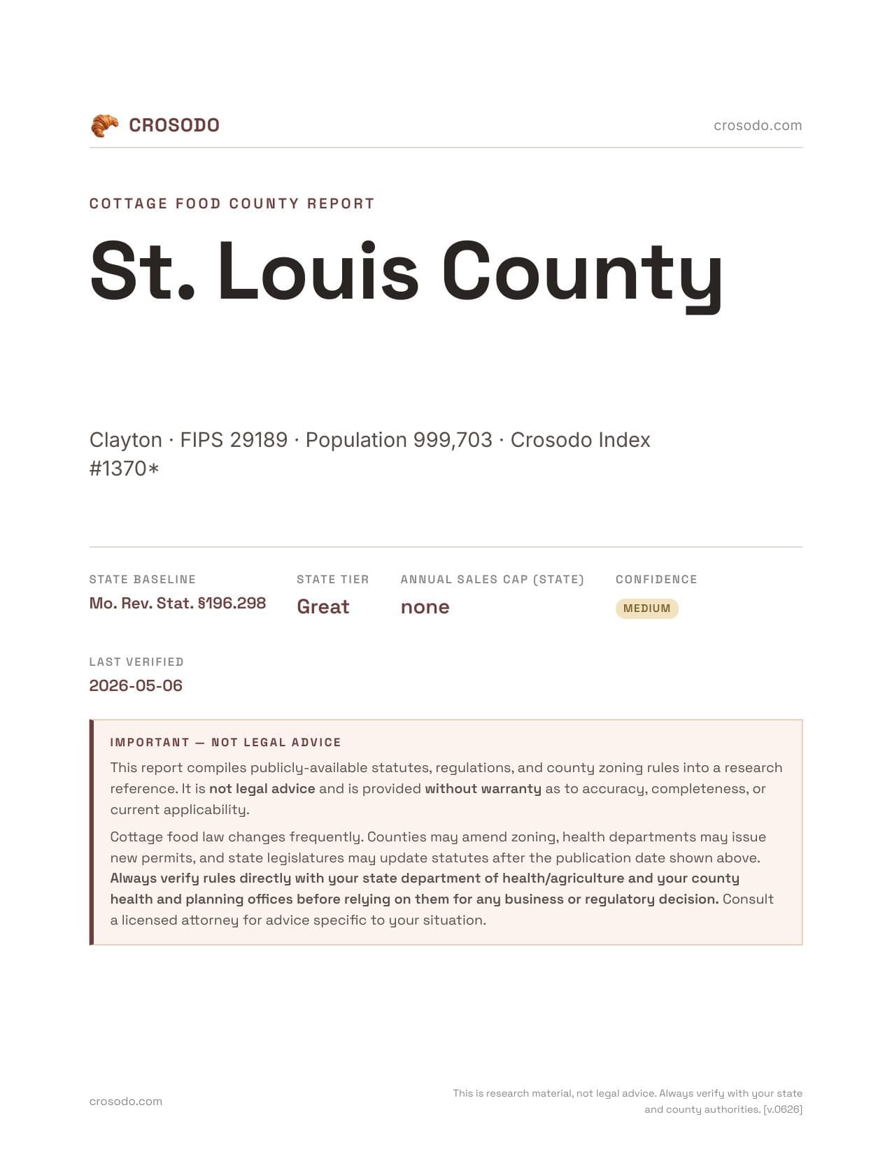 Cover of St. Louis County county cottage food report