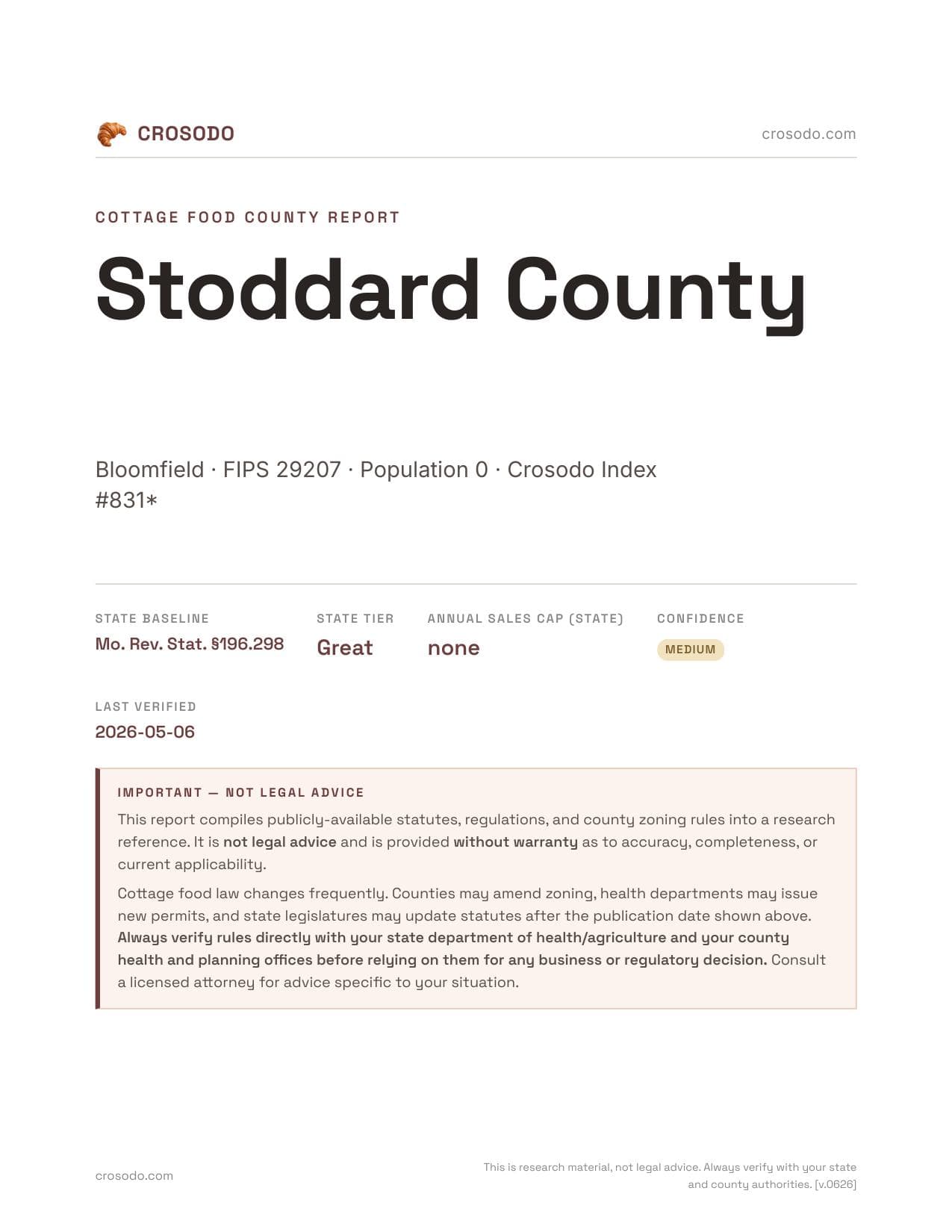 Cover of Stoddard County county cottage food report