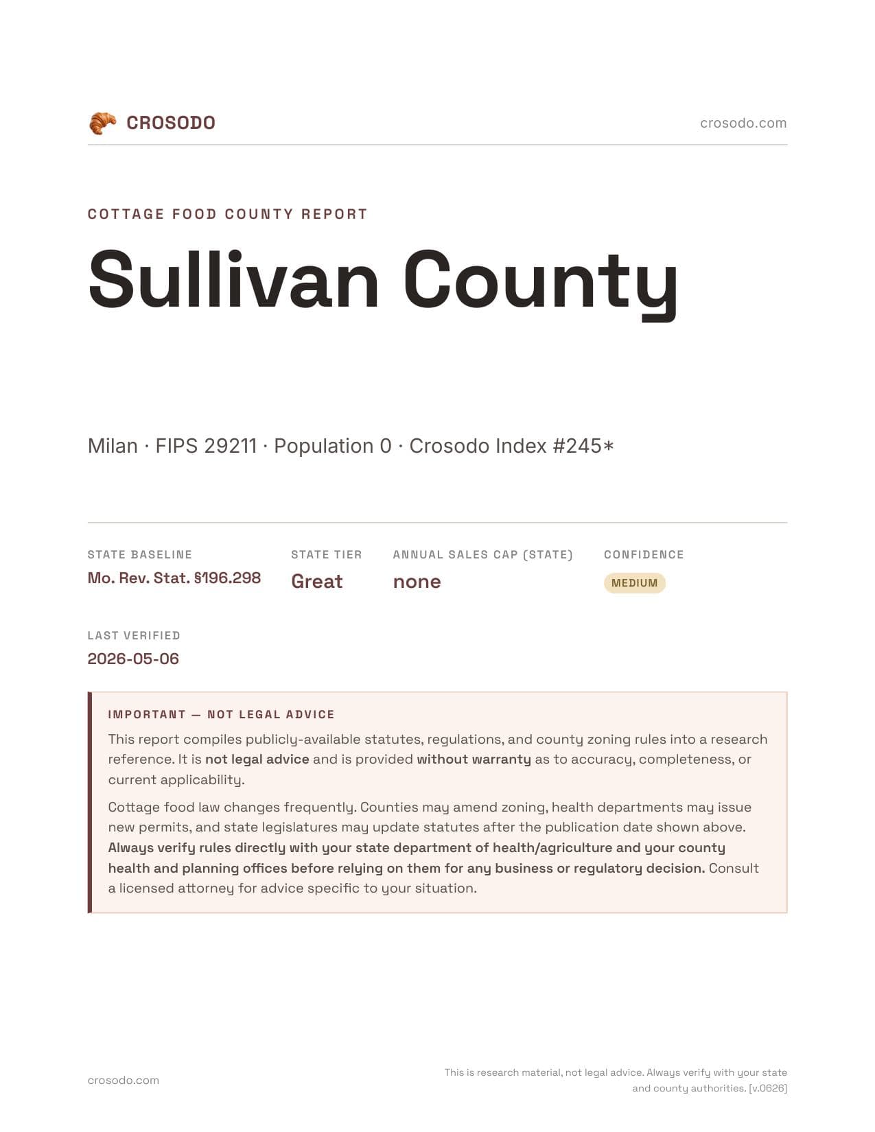 Cover of Sullivan County county cottage food report