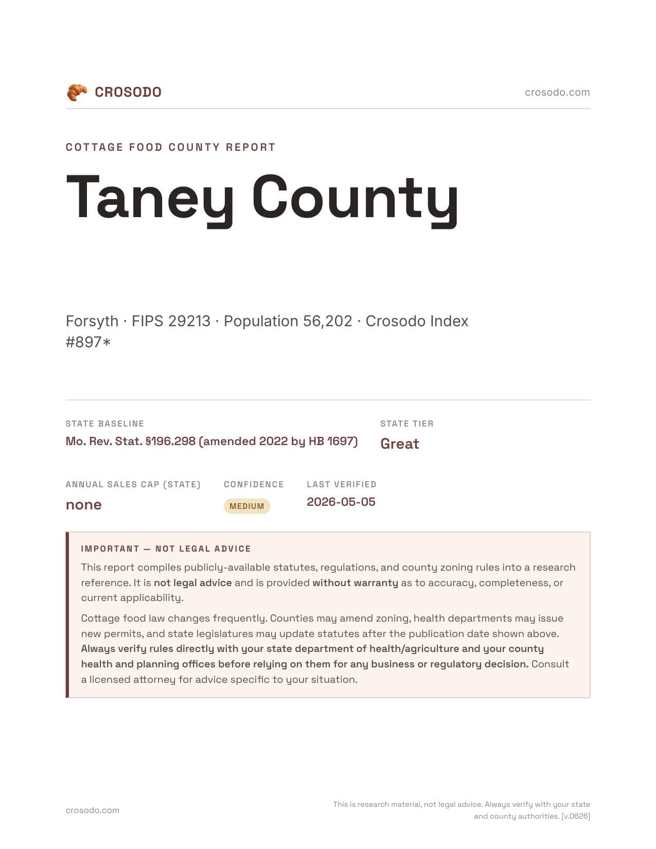 Cover of Taney County county cottage food report