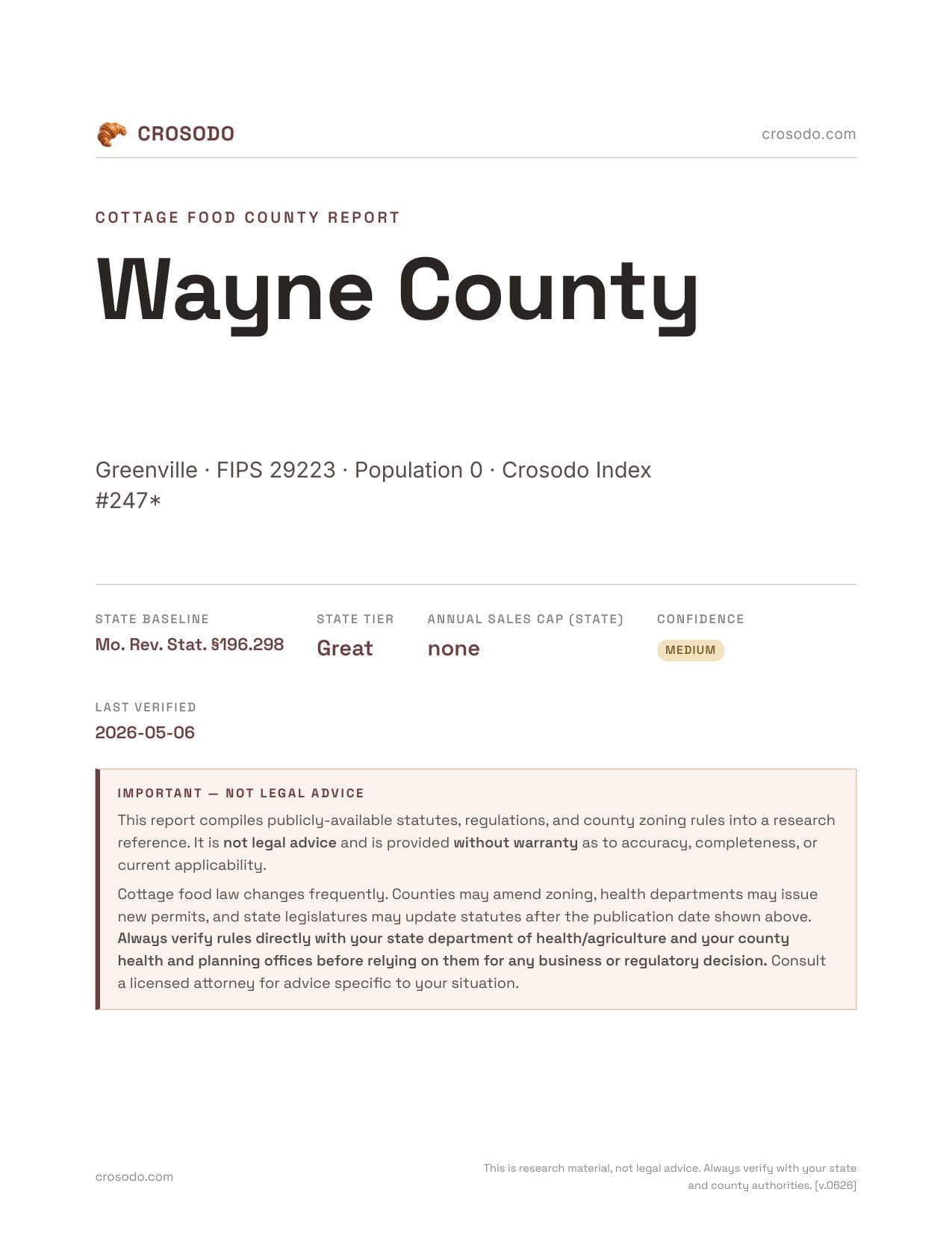 Cover of Wayne County county cottage food report