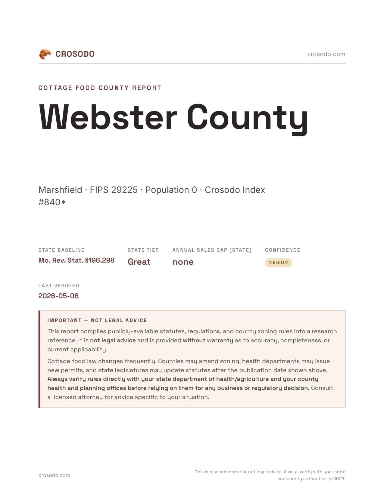 Cover of Webster County county cottage food report