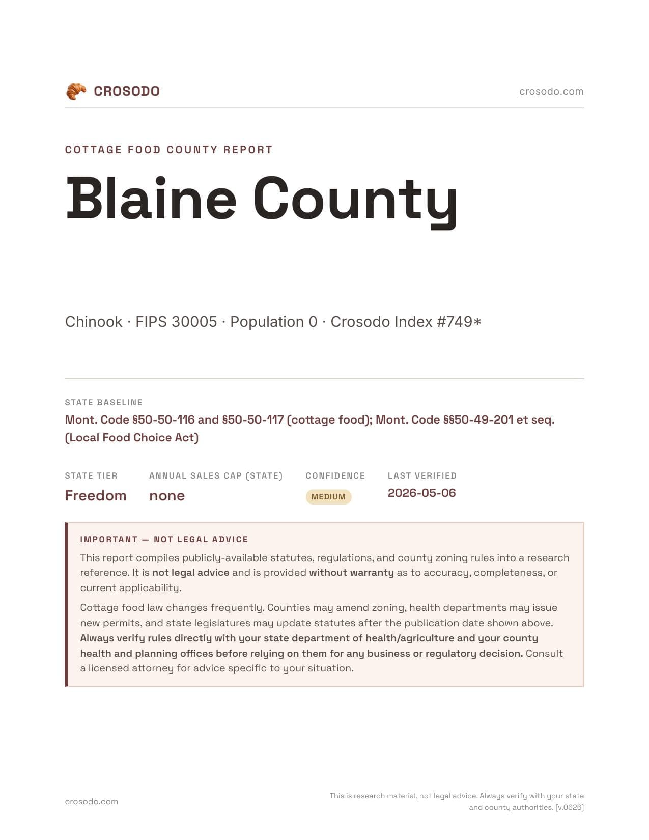 Cover of Blaine County county cottage food report