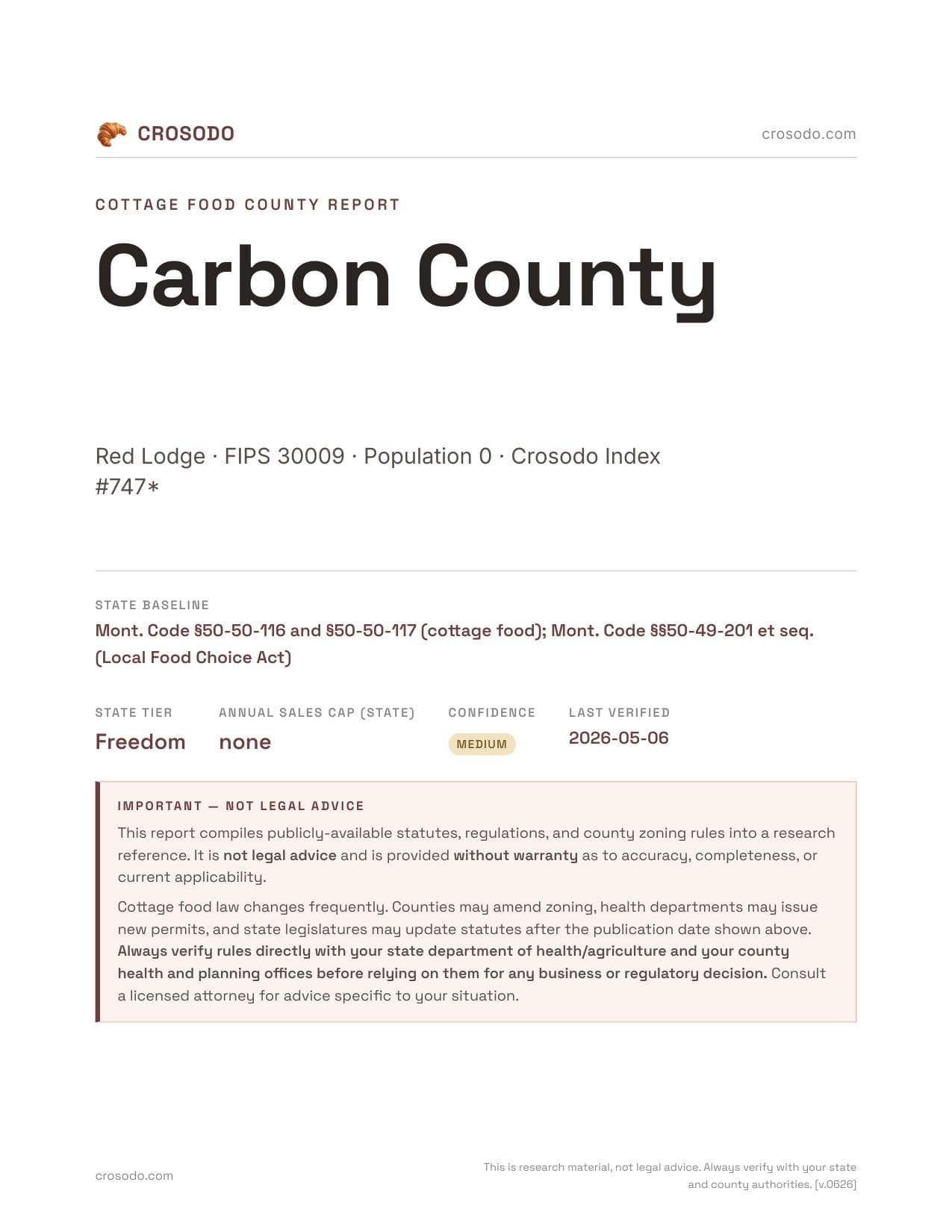 Cover of Carbon County county cottage food report