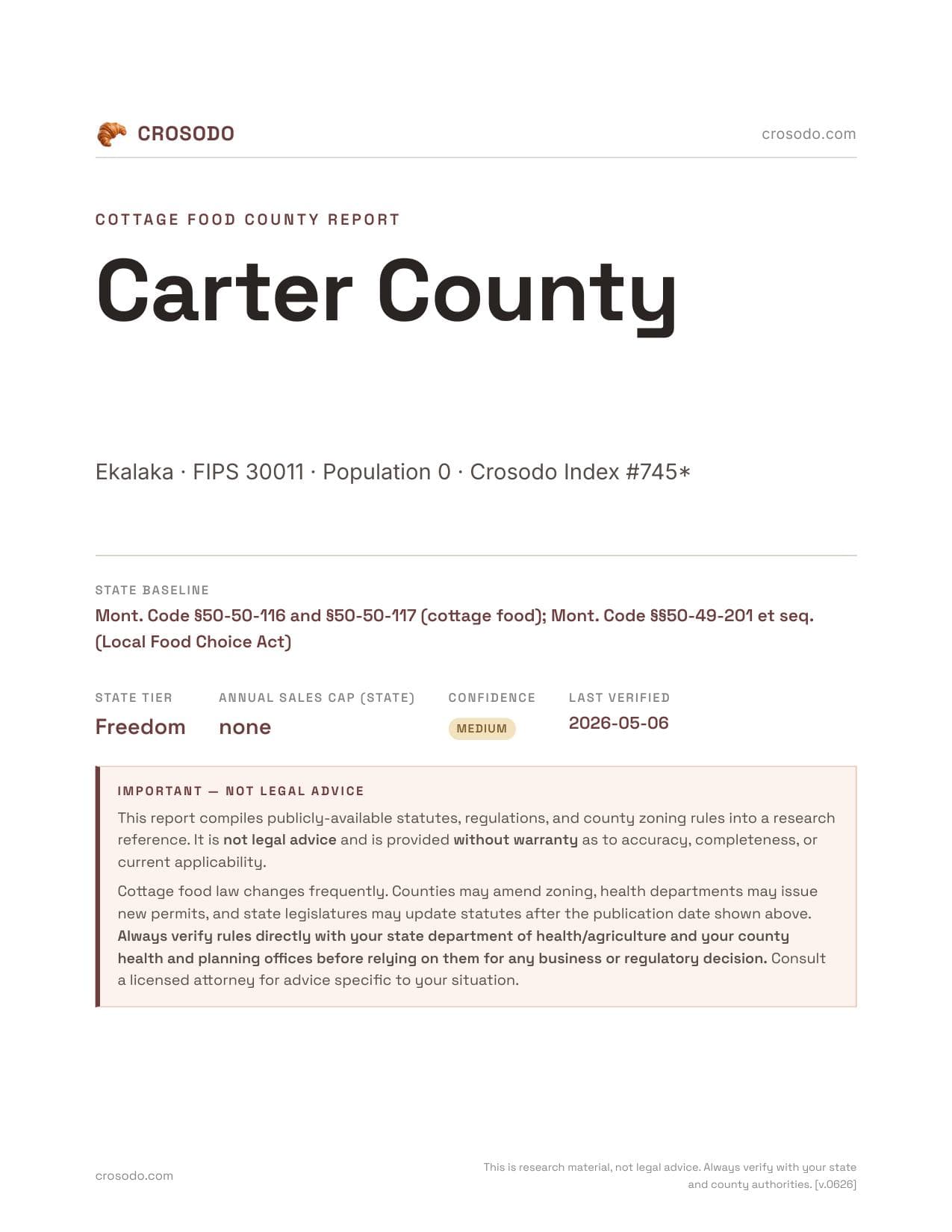 Cover of Carter County county cottage food report