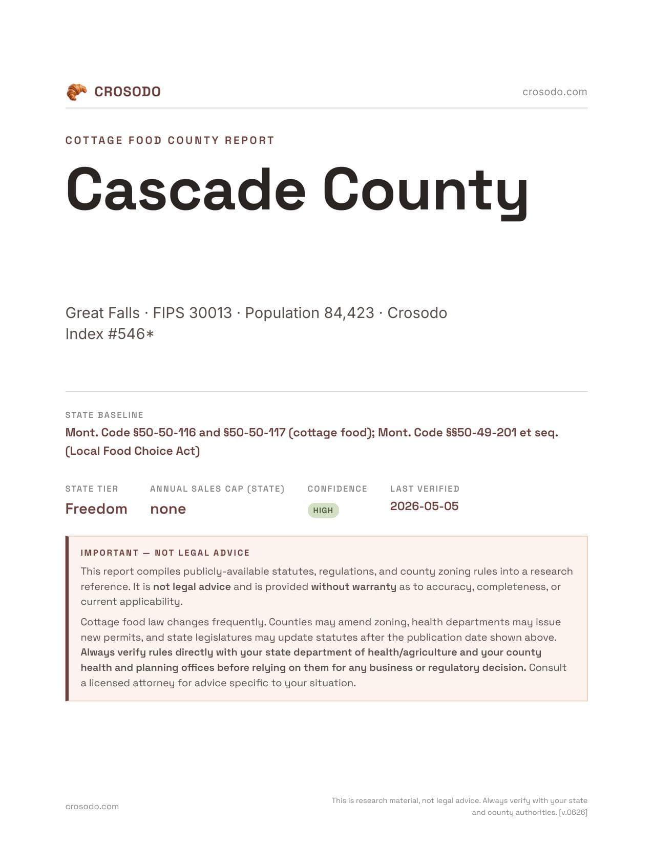 Cover of Cascade County county cottage food report