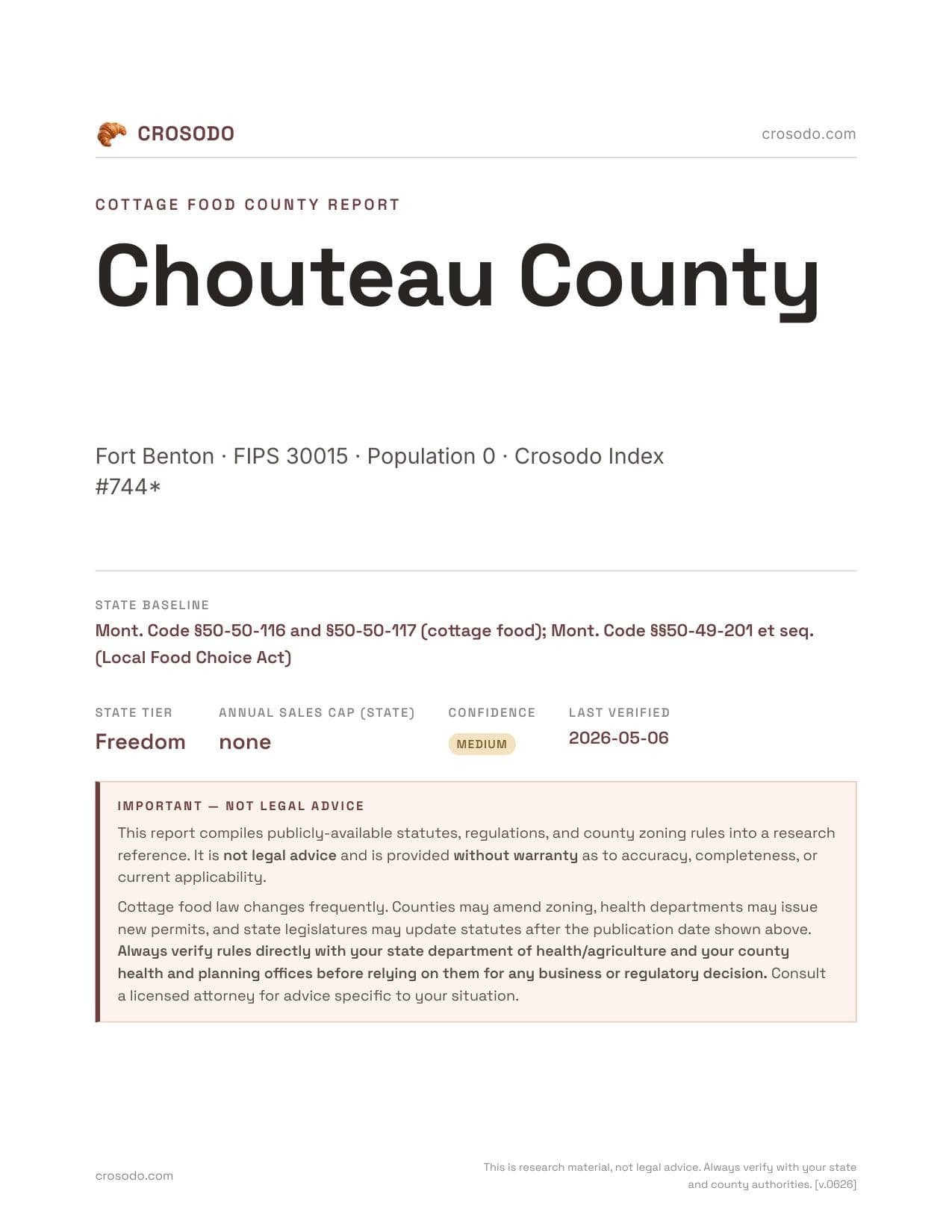 Cover of Chouteau County county cottage food report