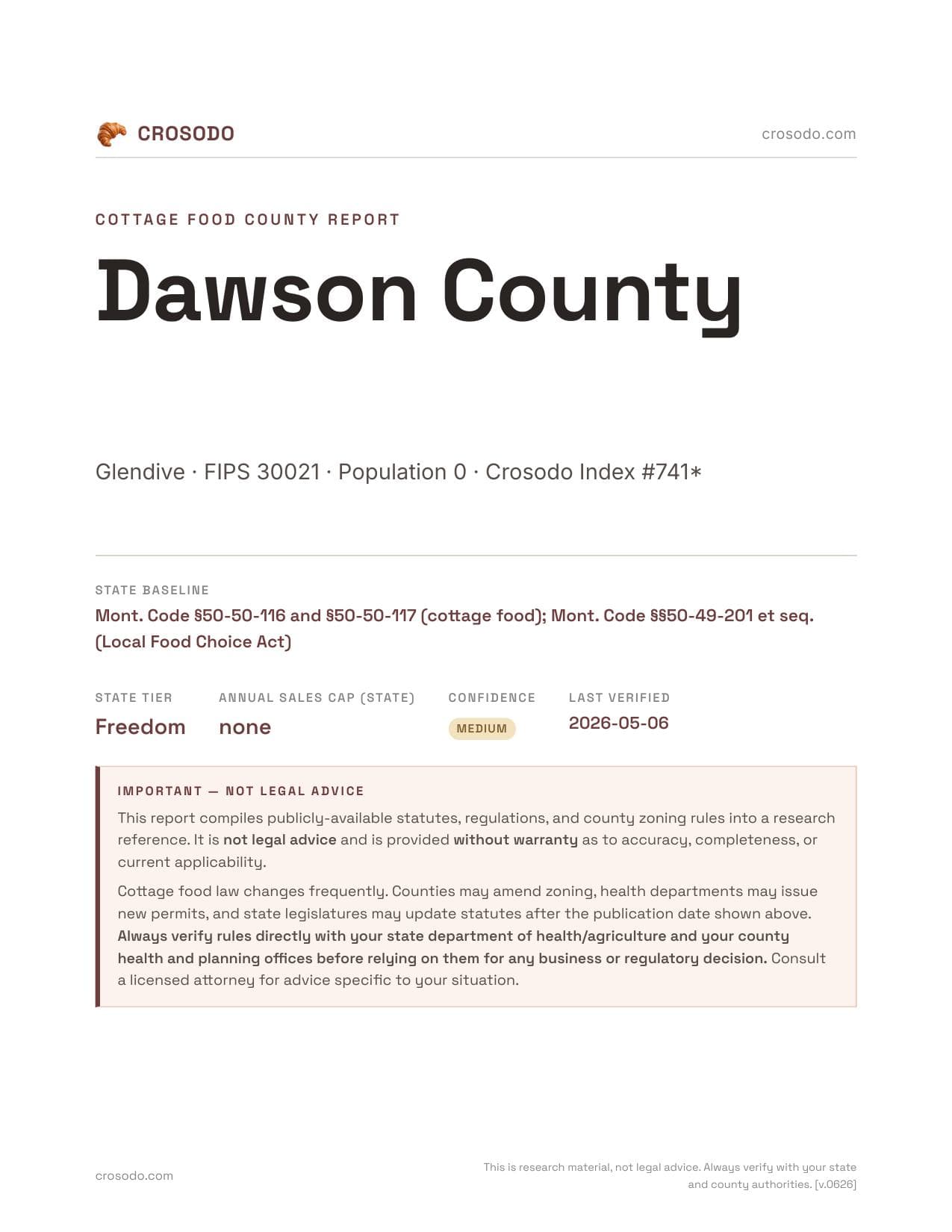 Cover of Dawson County county cottage food report