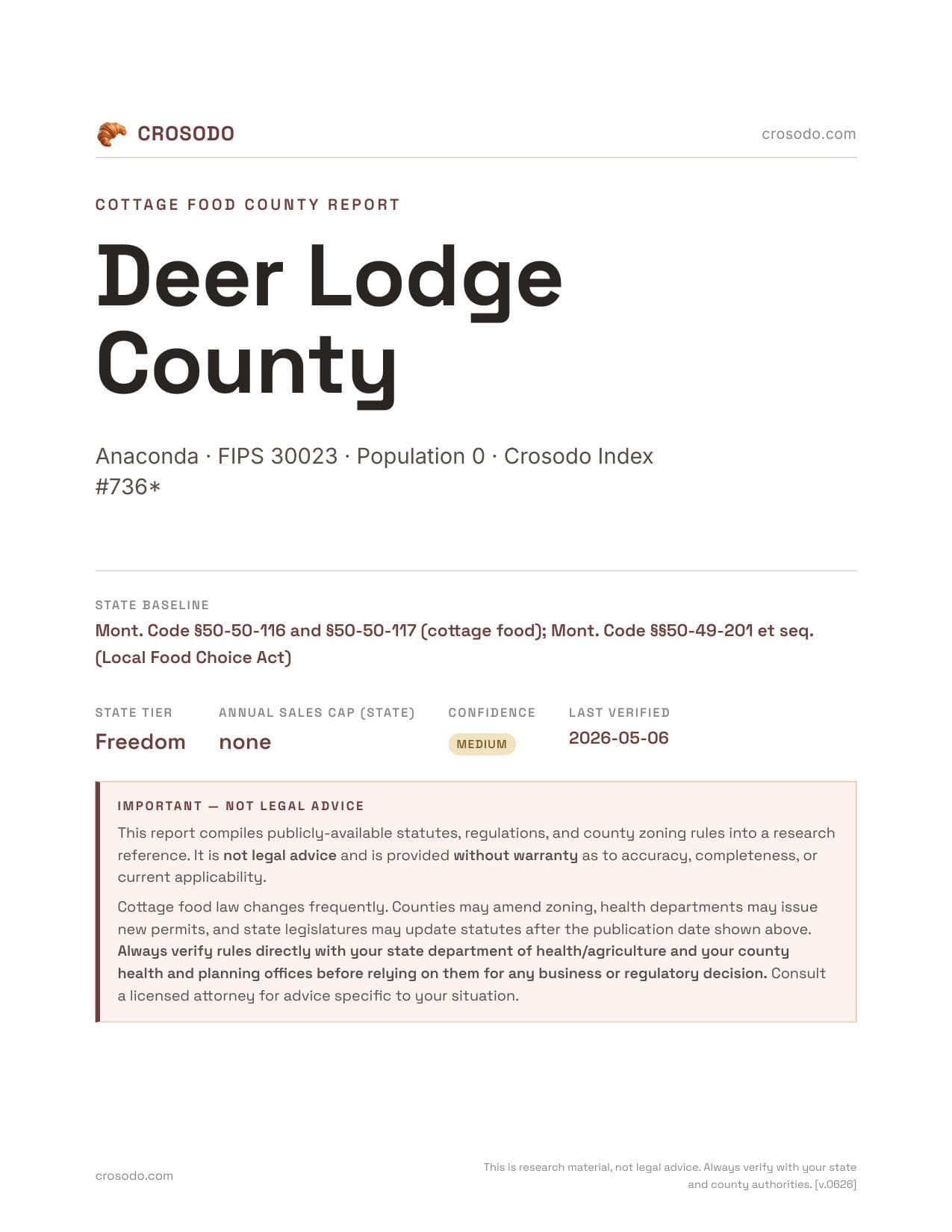 Cover of Deer Lodge County county cottage food report