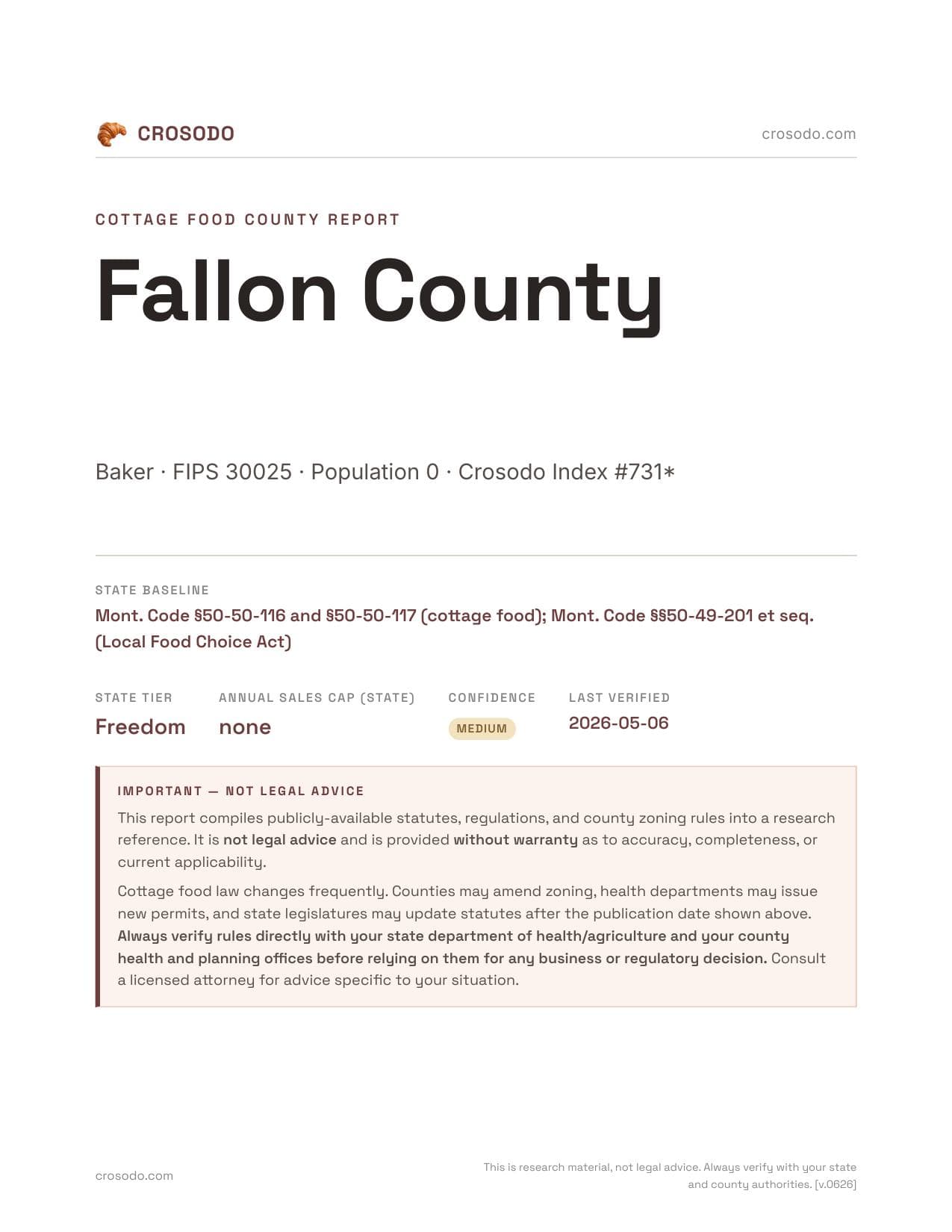 Cover of Fallon County county cottage food report