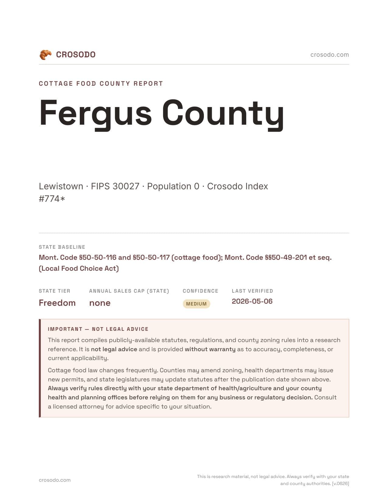 Cover of Fergus County county cottage food report