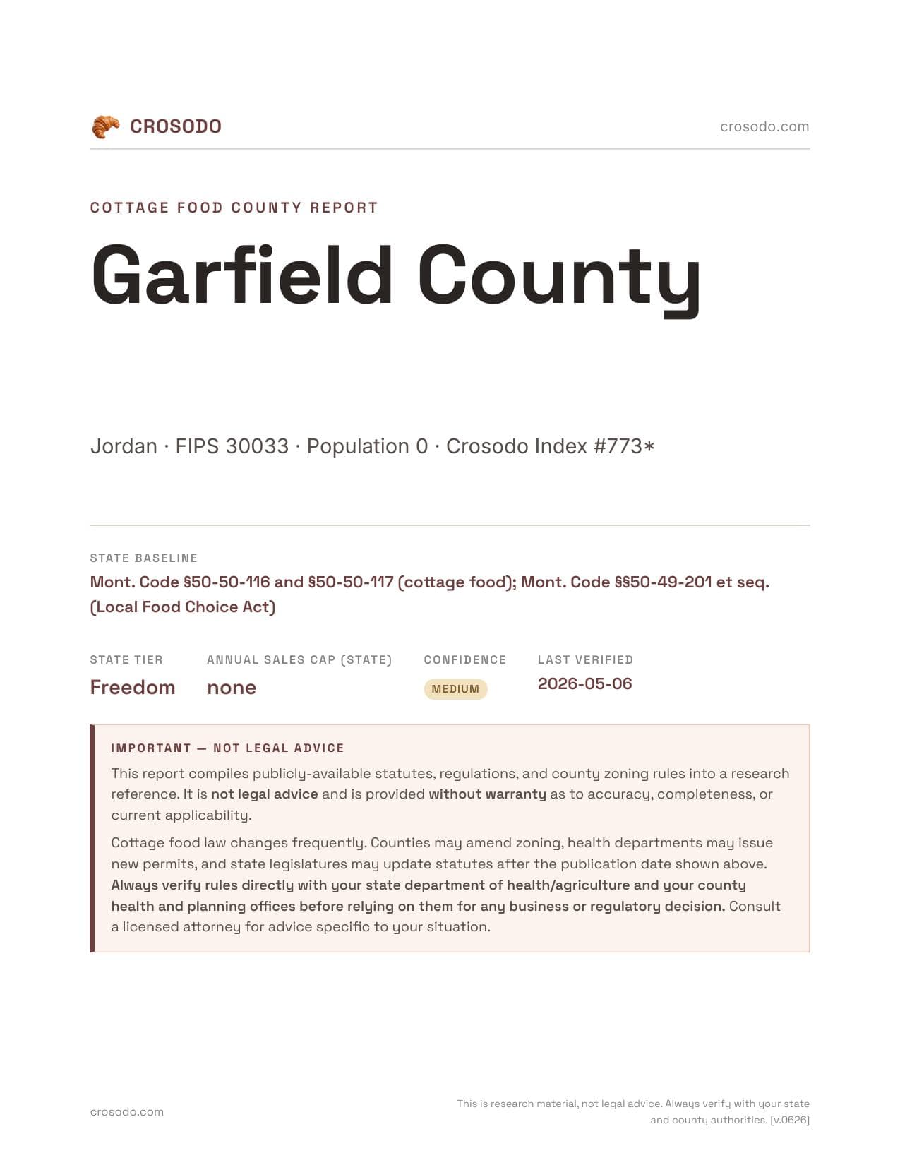 Cover of Garfield County county cottage food report