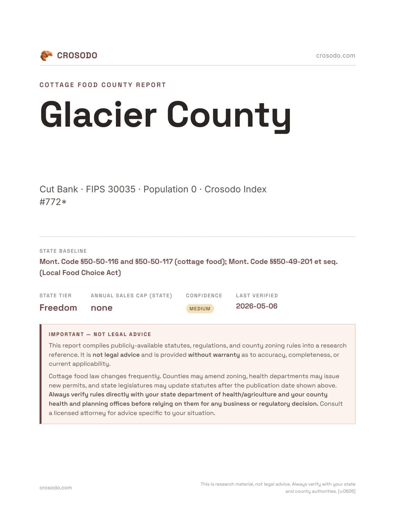 Cover of Glacier County county cottage food report