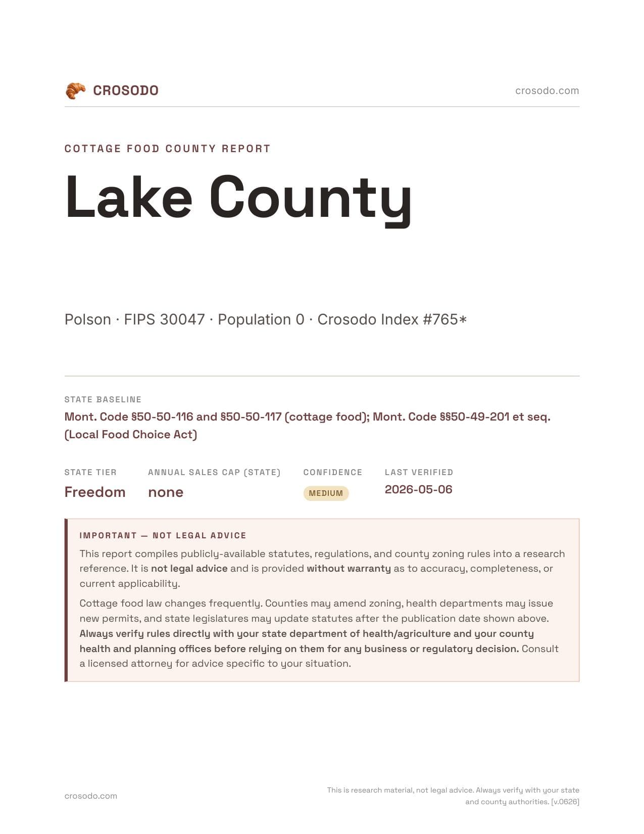 Cover of Lake County county cottage food report