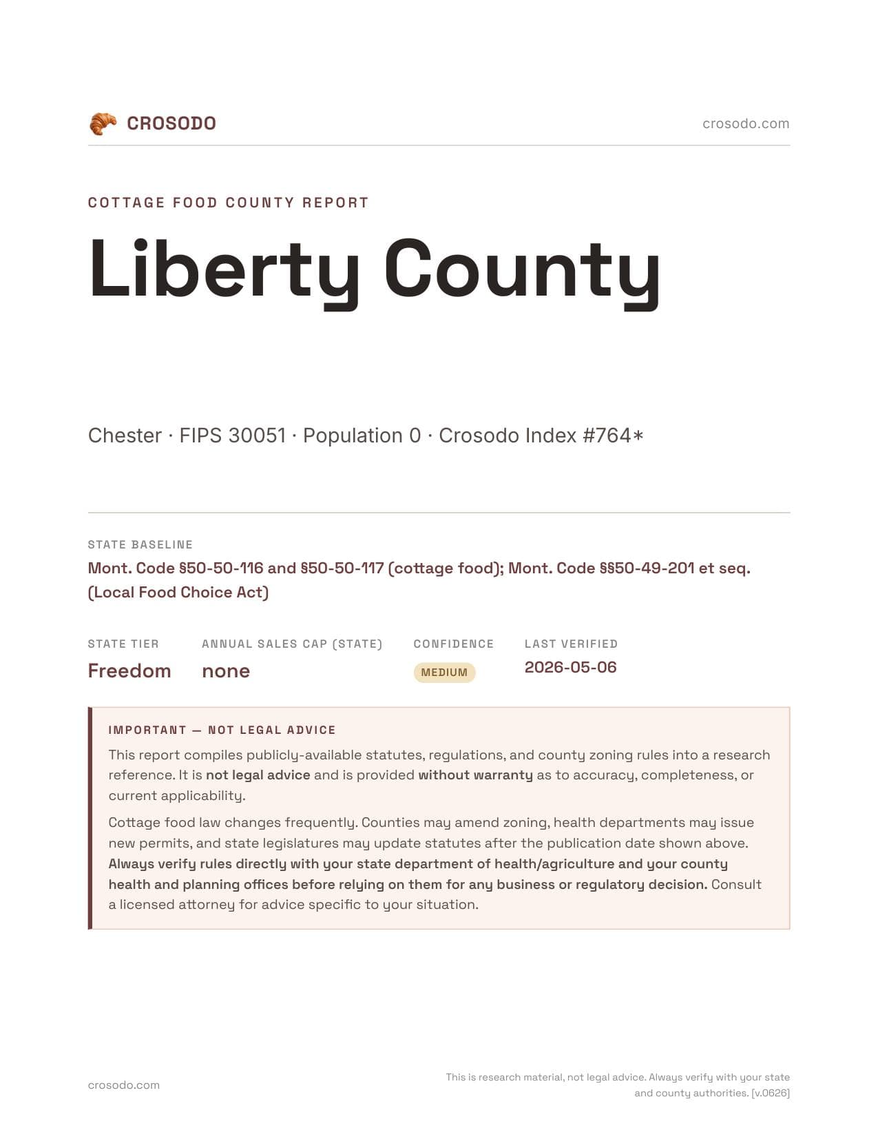 Cover of Liberty County county cottage food report