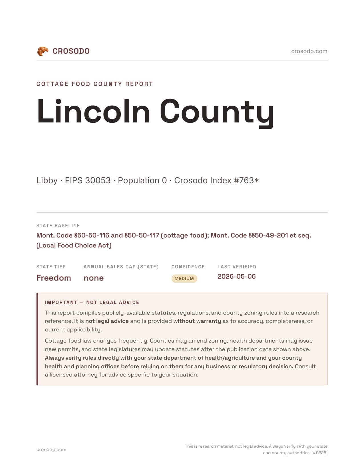 Cover of Lincoln County county cottage food report