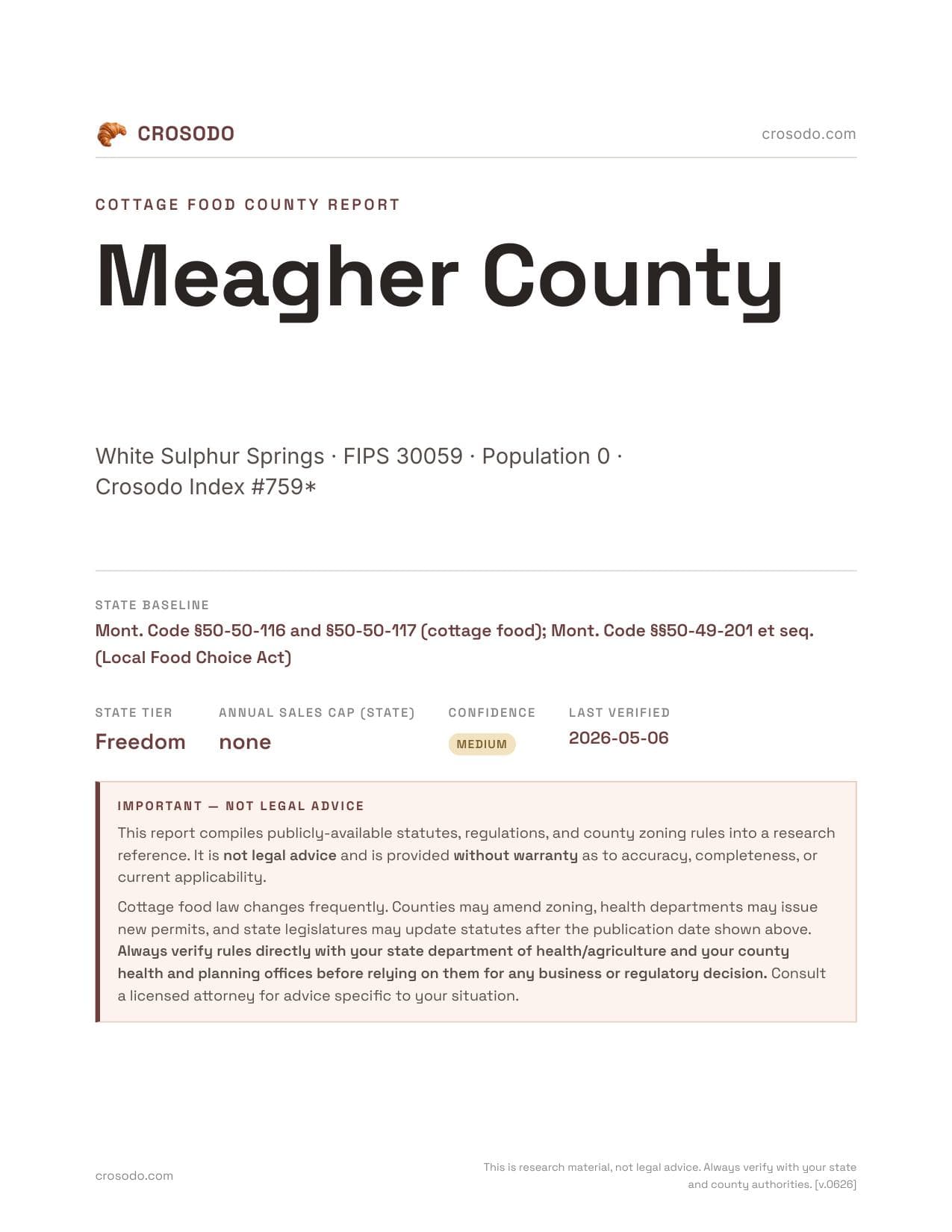 Cover of Meagher County county cottage food report