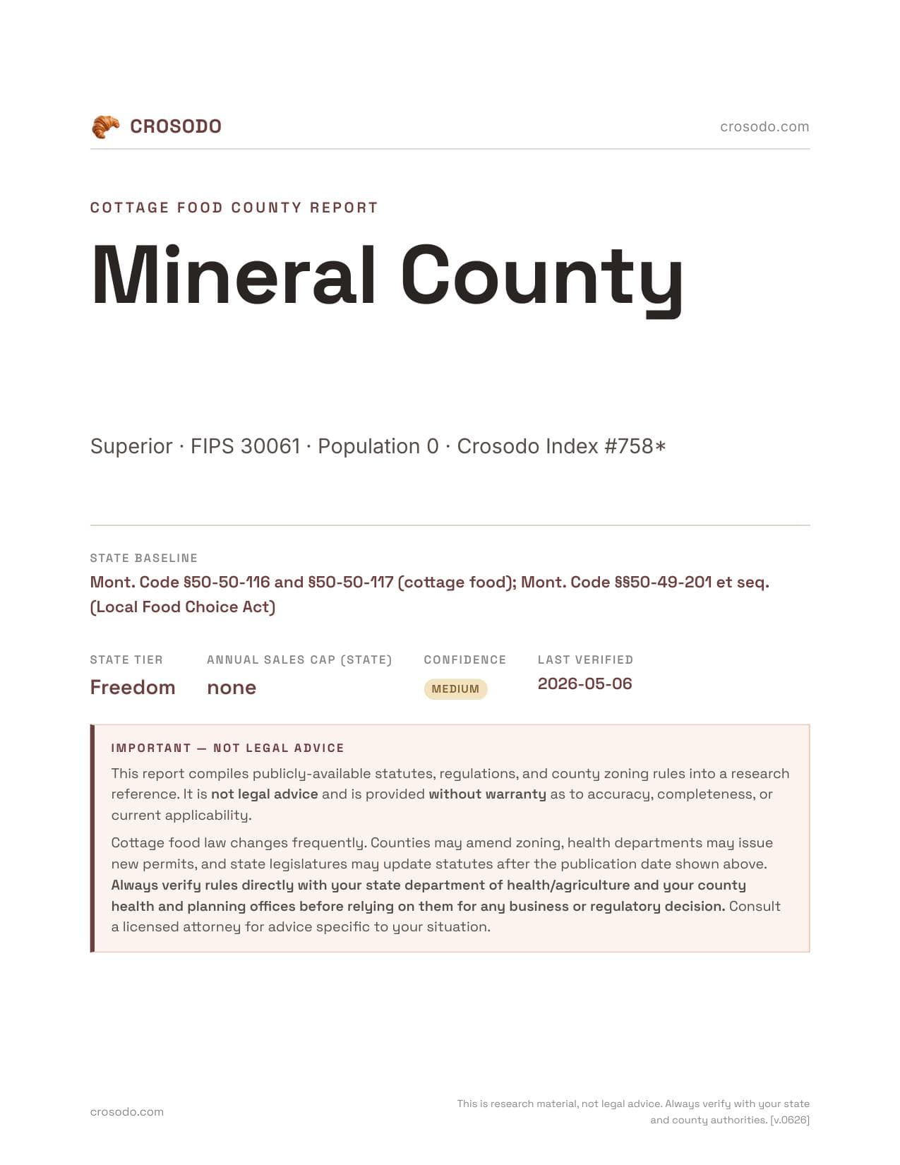 Cover of Mineral County county cottage food report