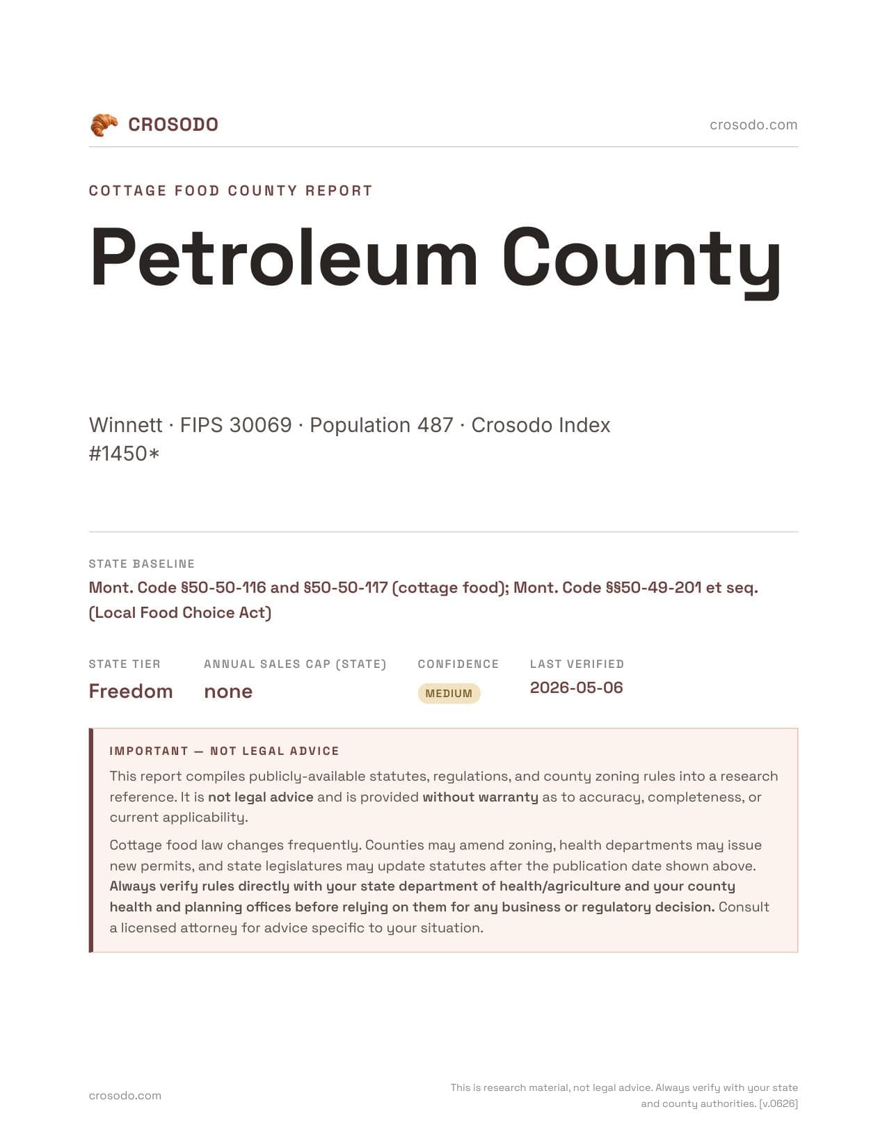 Cover of Petroleum County county cottage food report