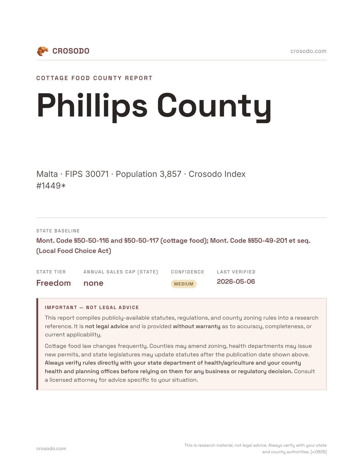 Cover of Phillips County county cottage food report