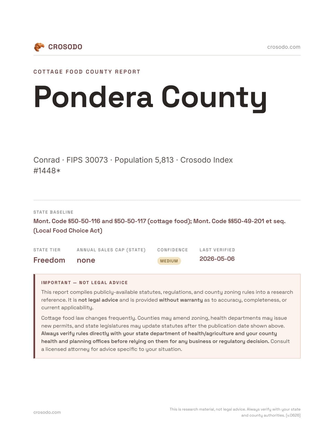 Cover of Pondera County county cottage food report