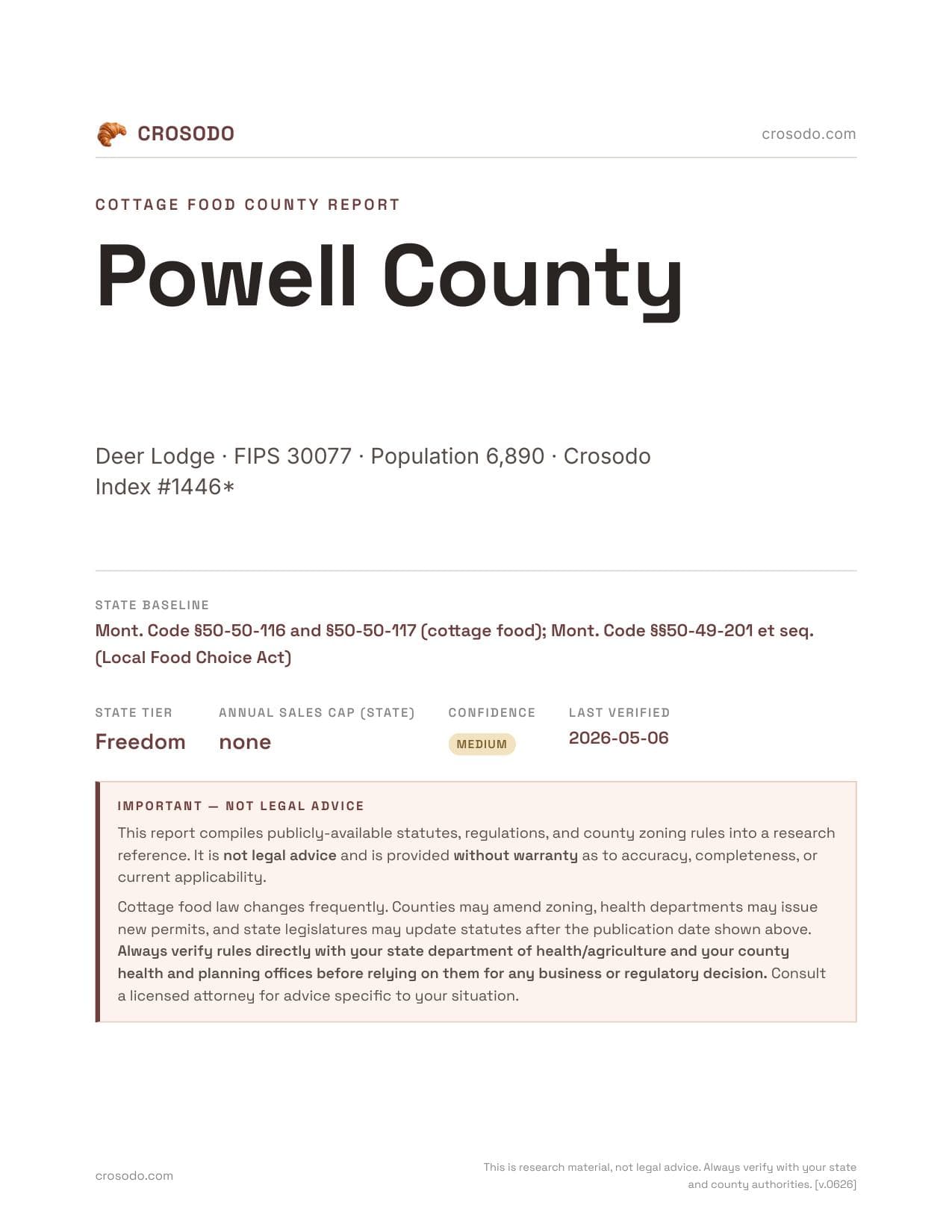 Cover of Powell County county cottage food report