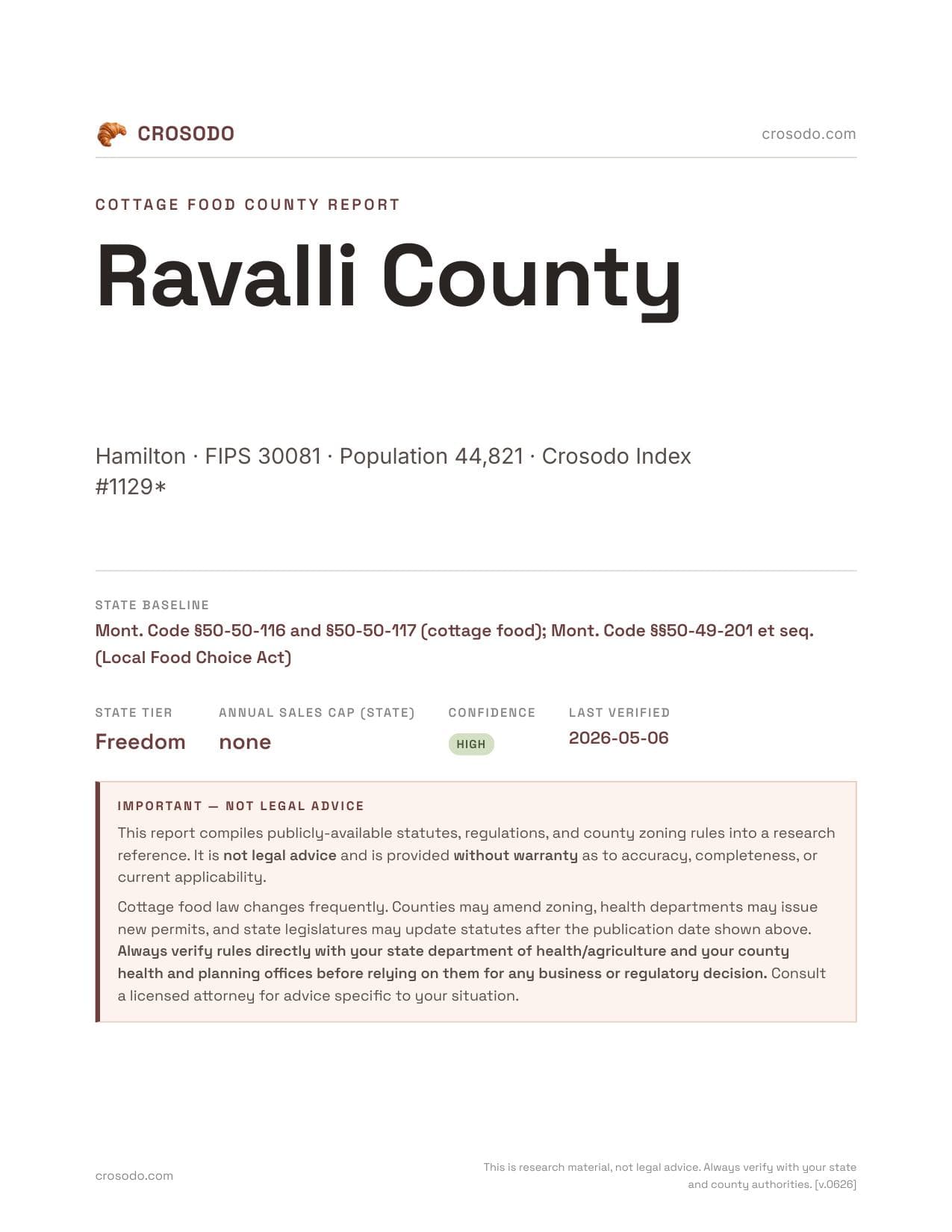 Cover of Ravalli County county cottage food report