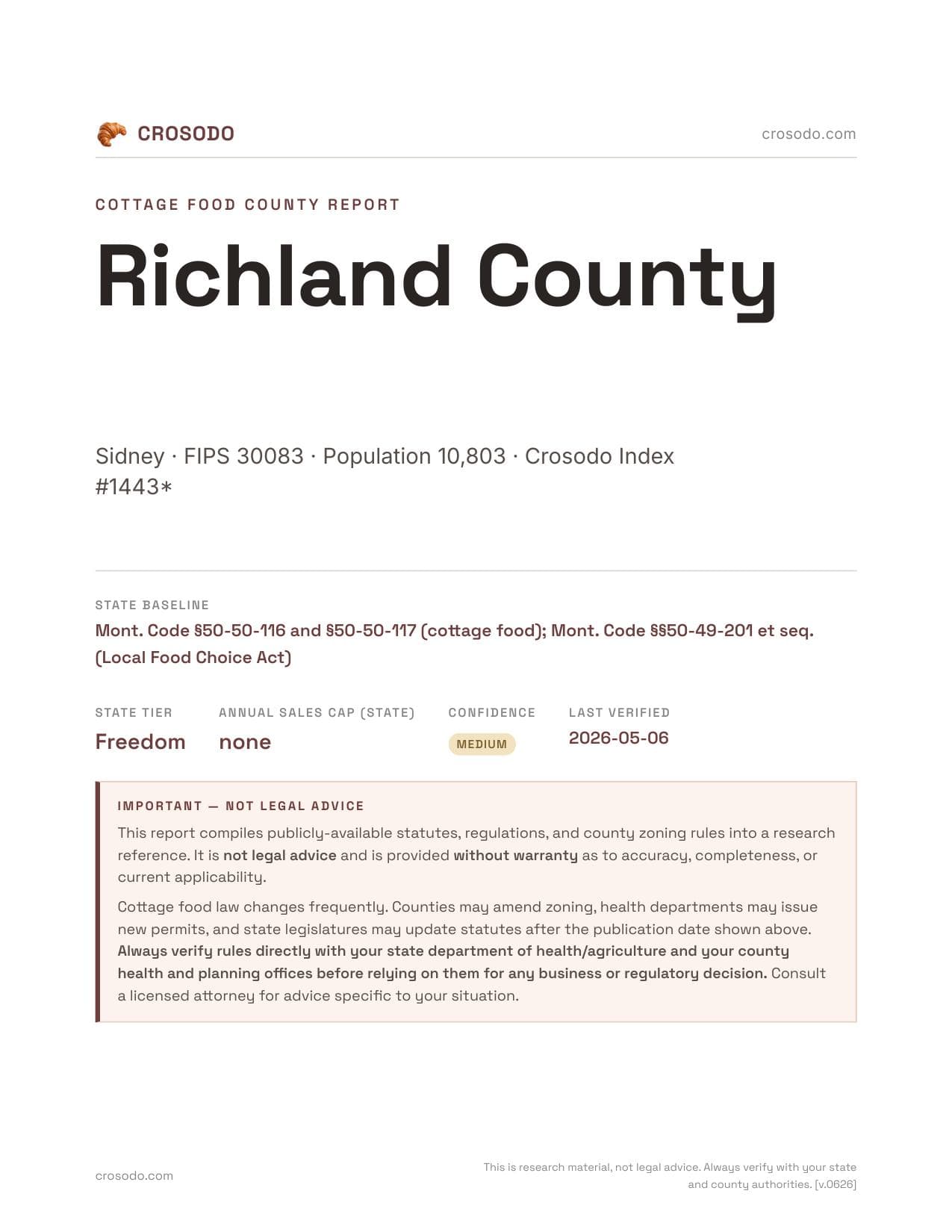 Cover of Richland County county cottage food report