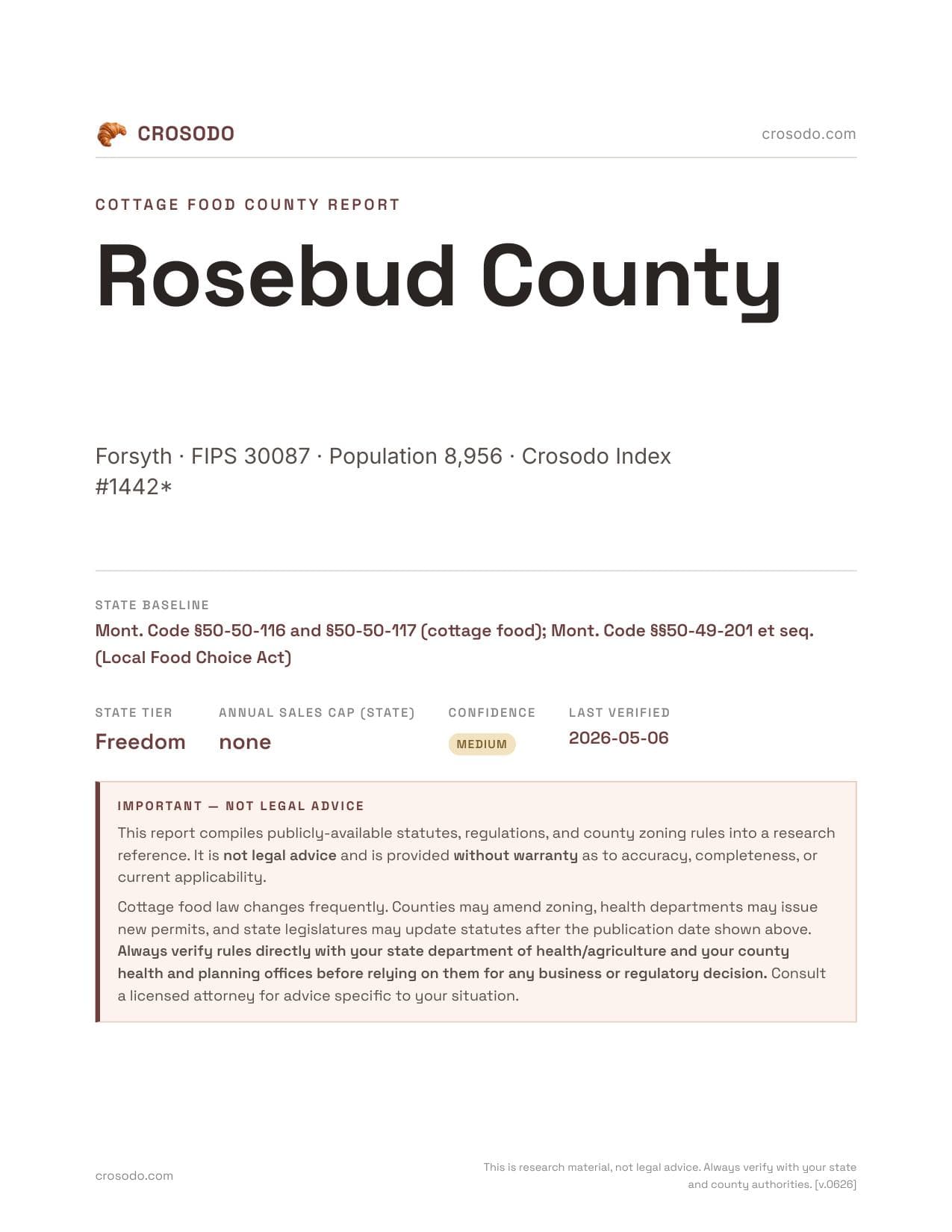 Cover of Rosebud County county cottage food report