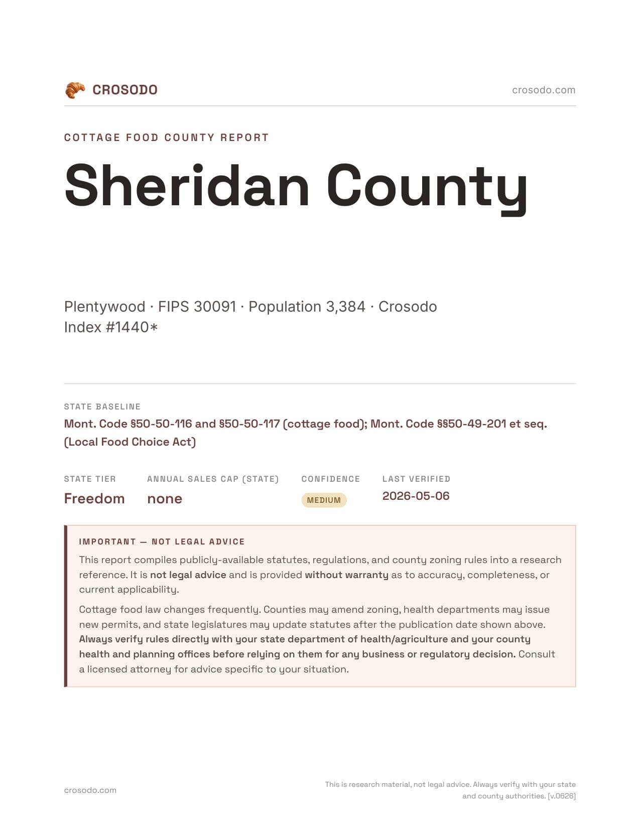 Cover of Sheridan County county cottage food report