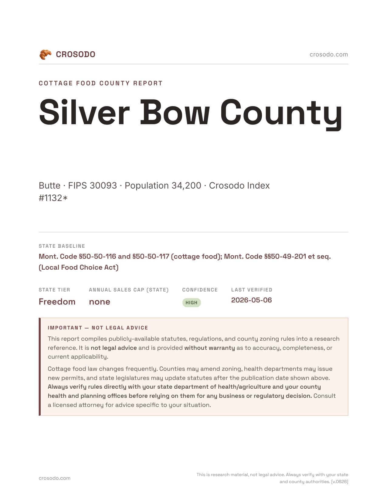 Cover of Silver Bow County county cottage food report