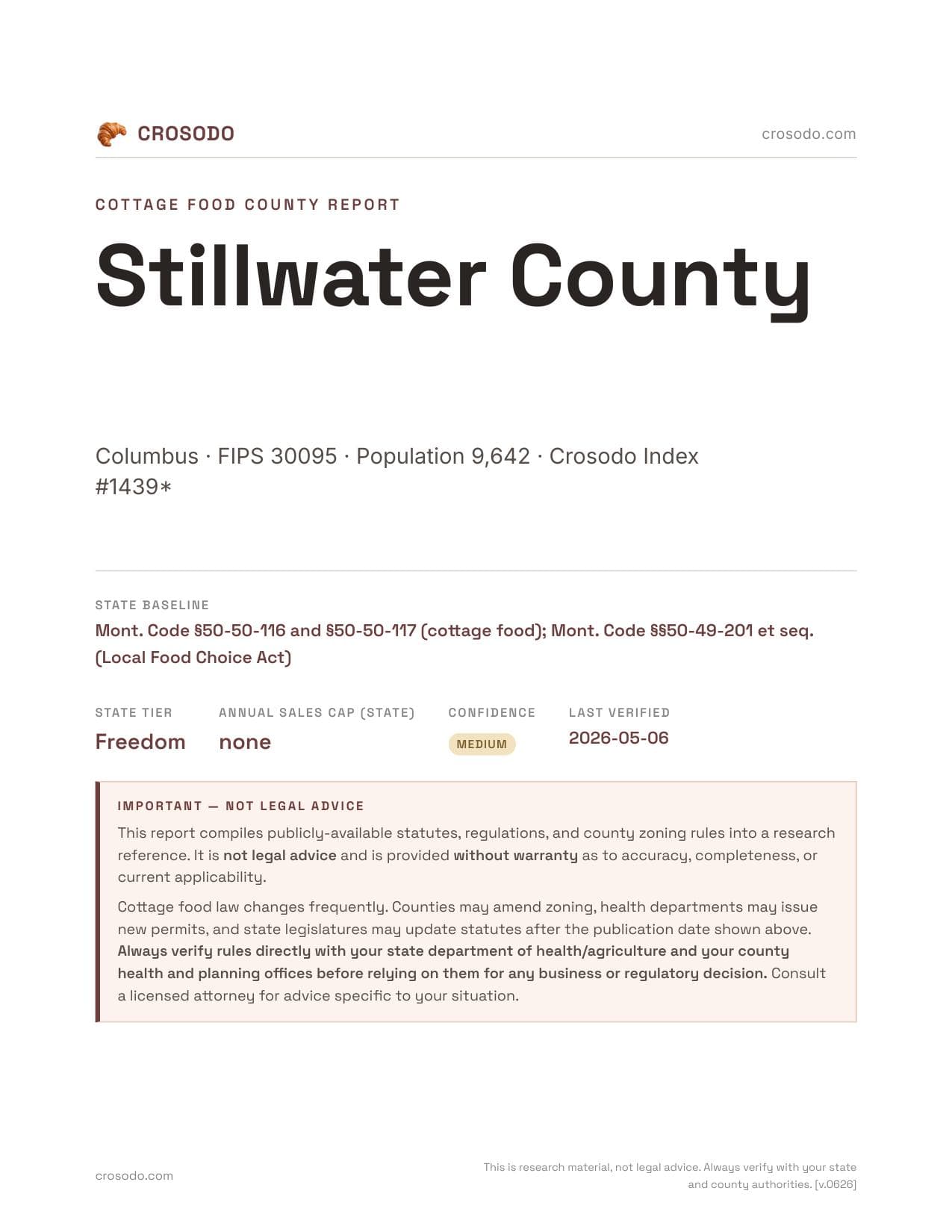Cover of Stillwater County county cottage food report