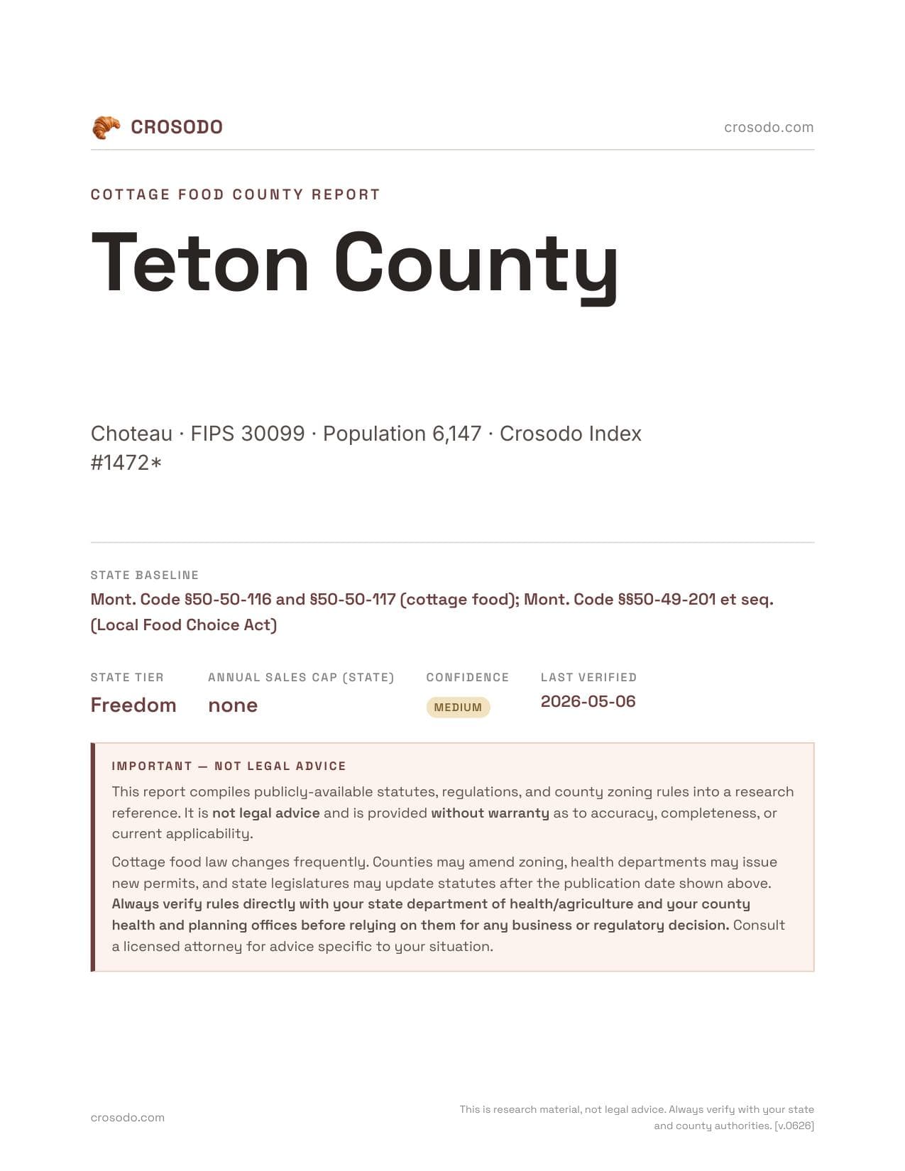 Cover of Teton County county cottage food report