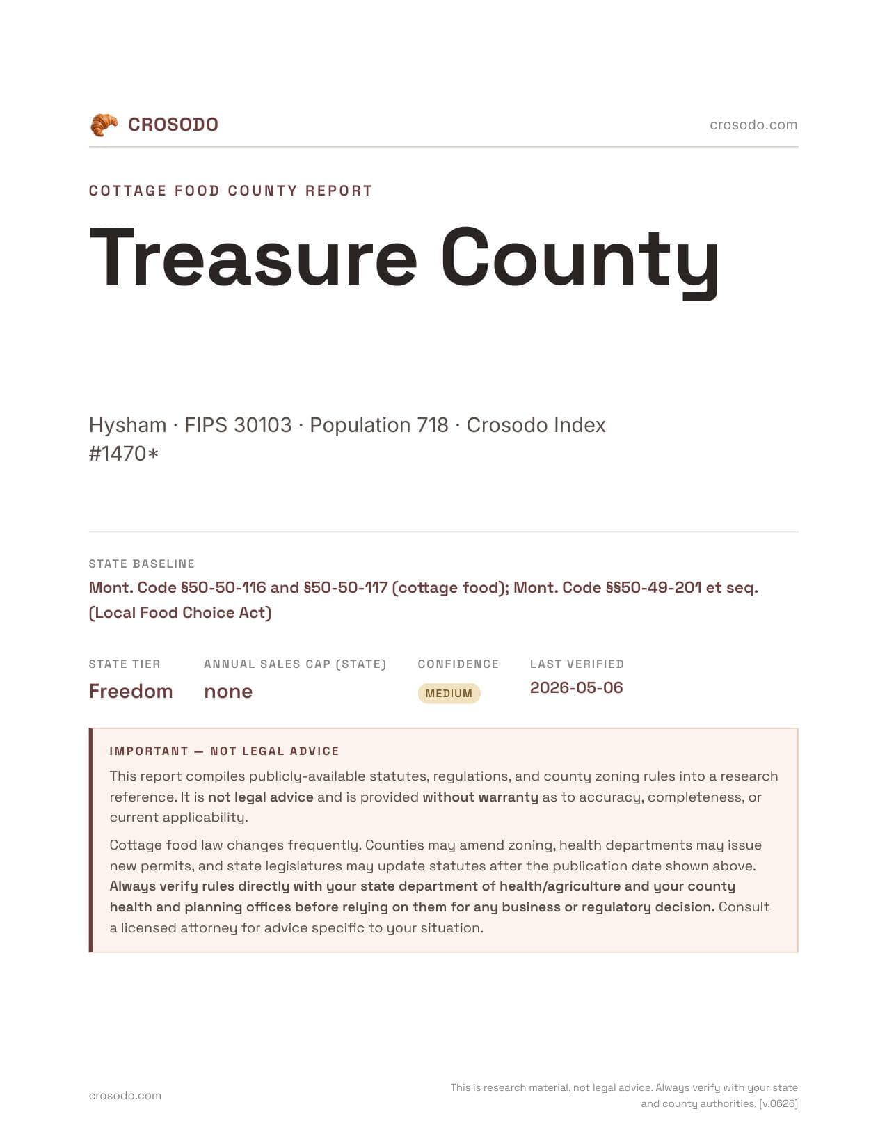 Cover of Treasure County county cottage food report