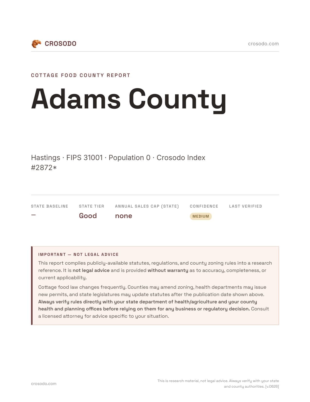 Cover of Adams County county cottage food report
