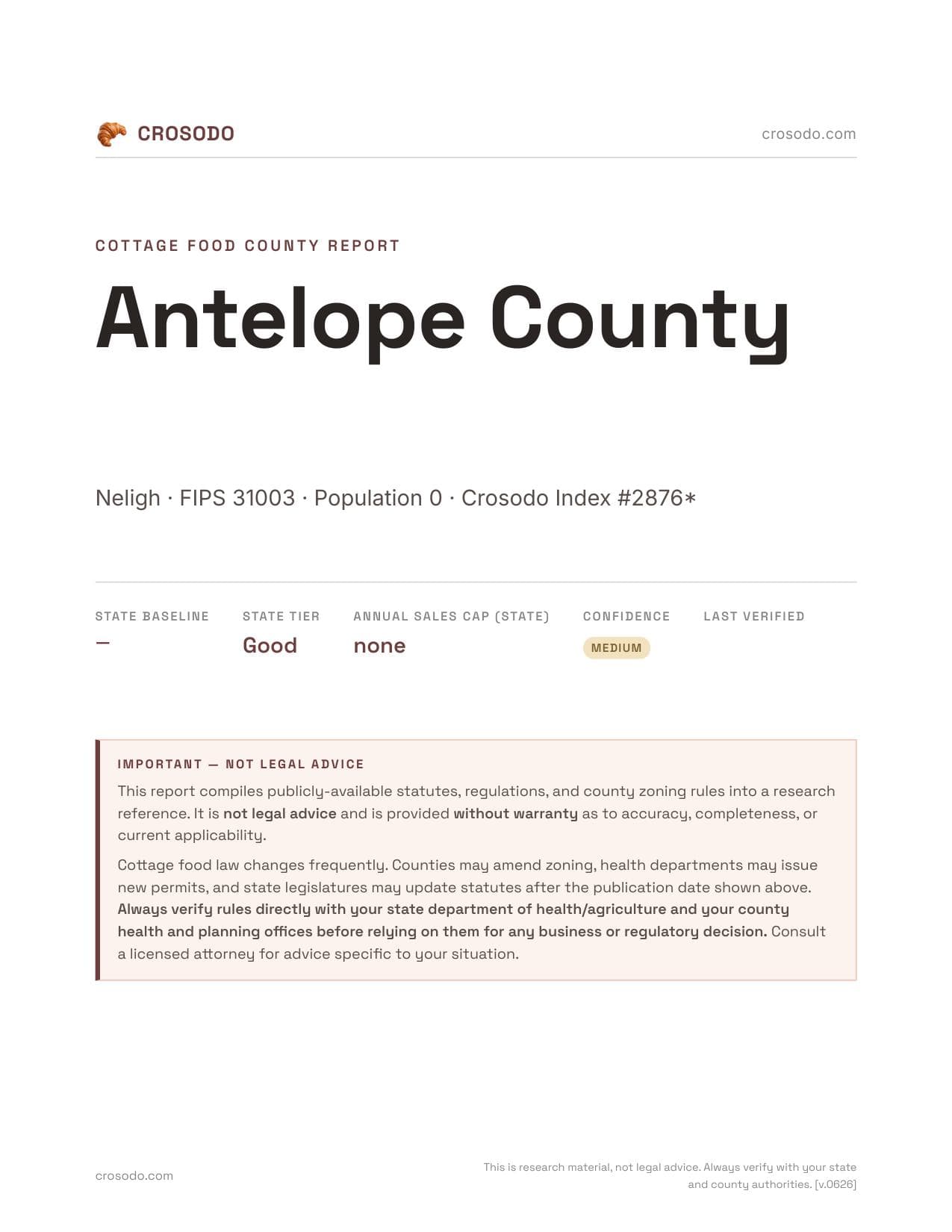 Cover of Antelope County county cottage food report