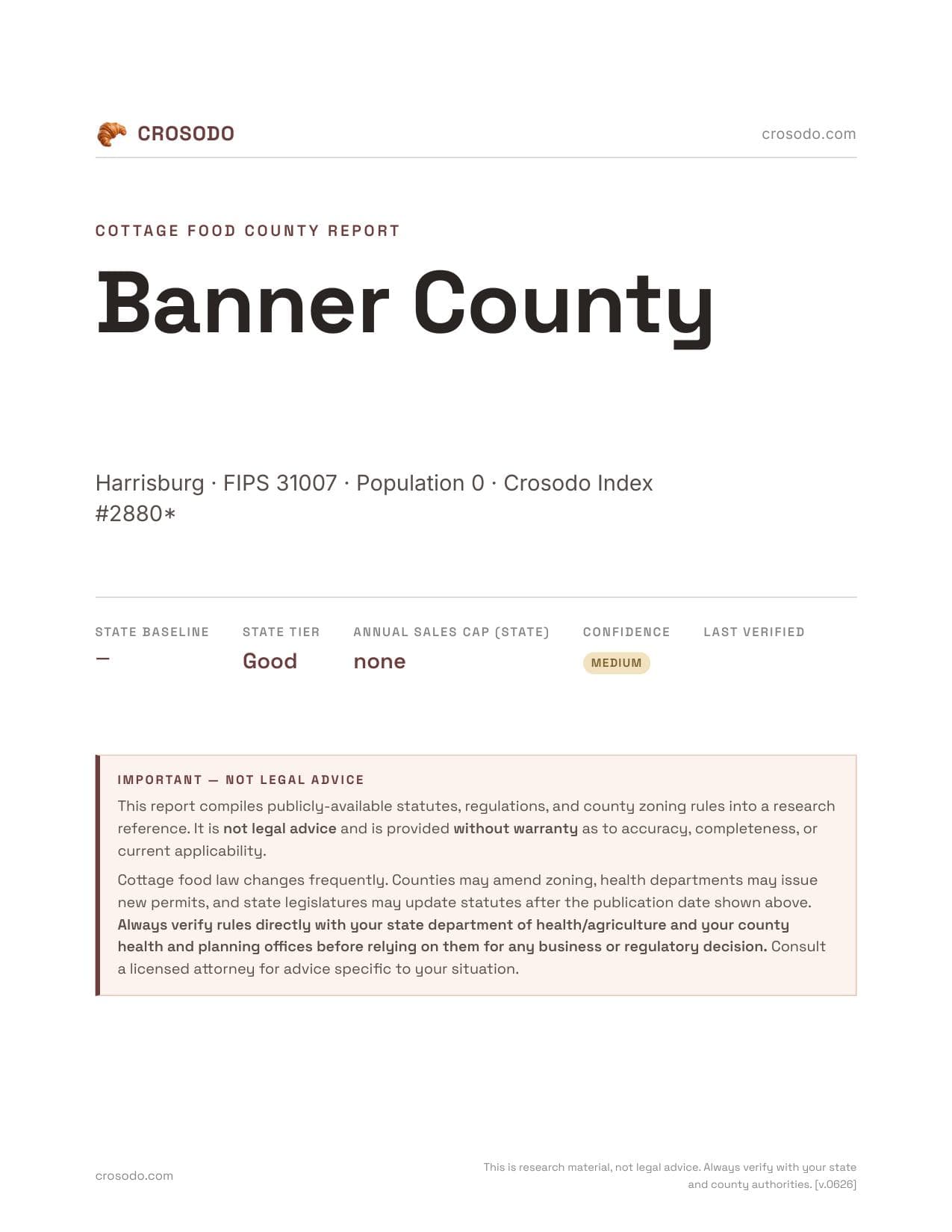 Cover of Banner County county cottage food report