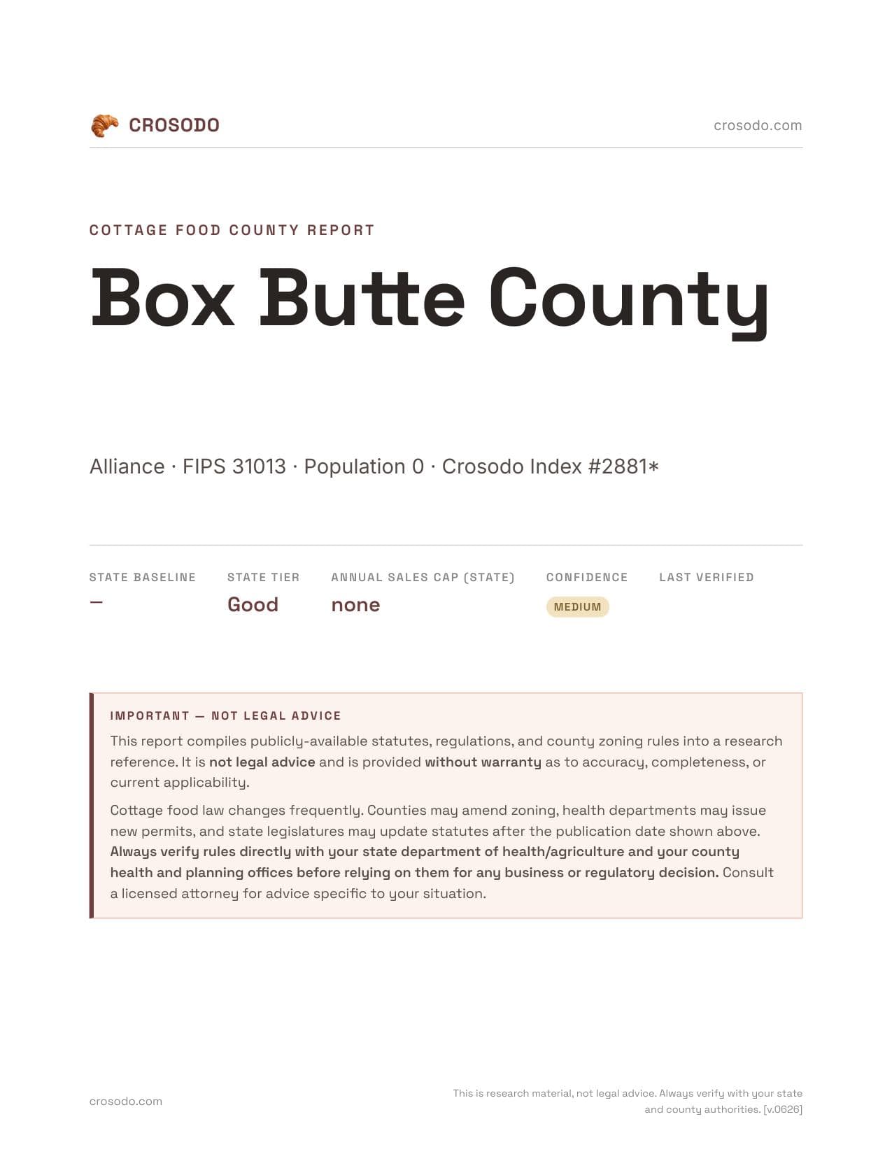Cover of Box Butte County county cottage food report